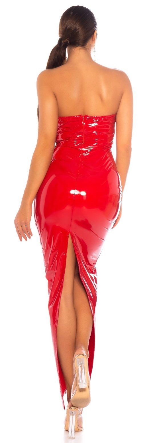 Bandeaukleid mit Clubwear Wetlook-Kleid Partykleid rot Schlitz, Party langes Koucla