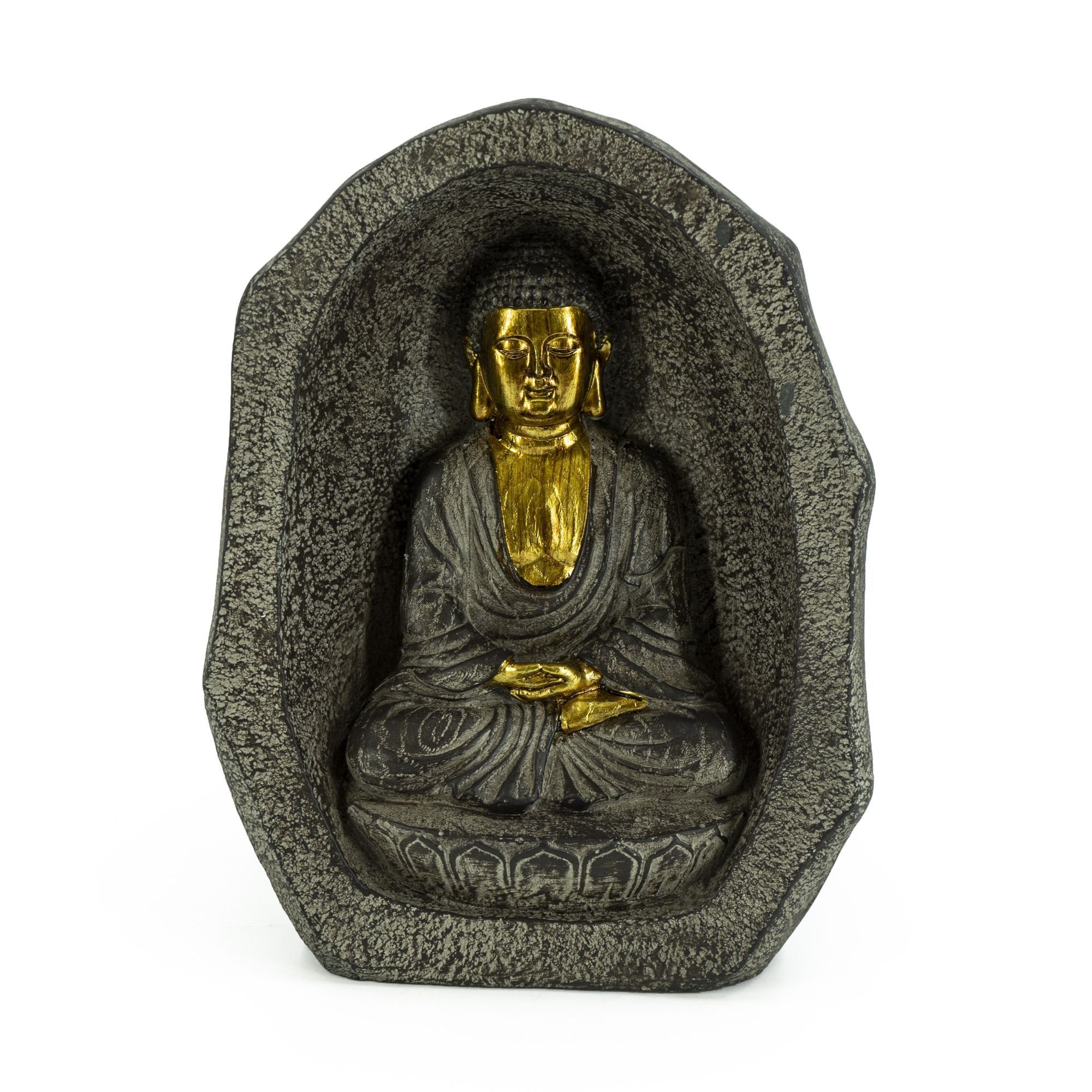 Rivanto Buddhafigur (1 St), Sitzende Buddha Statue in Steinhöhle, Figur mit goldener Haut