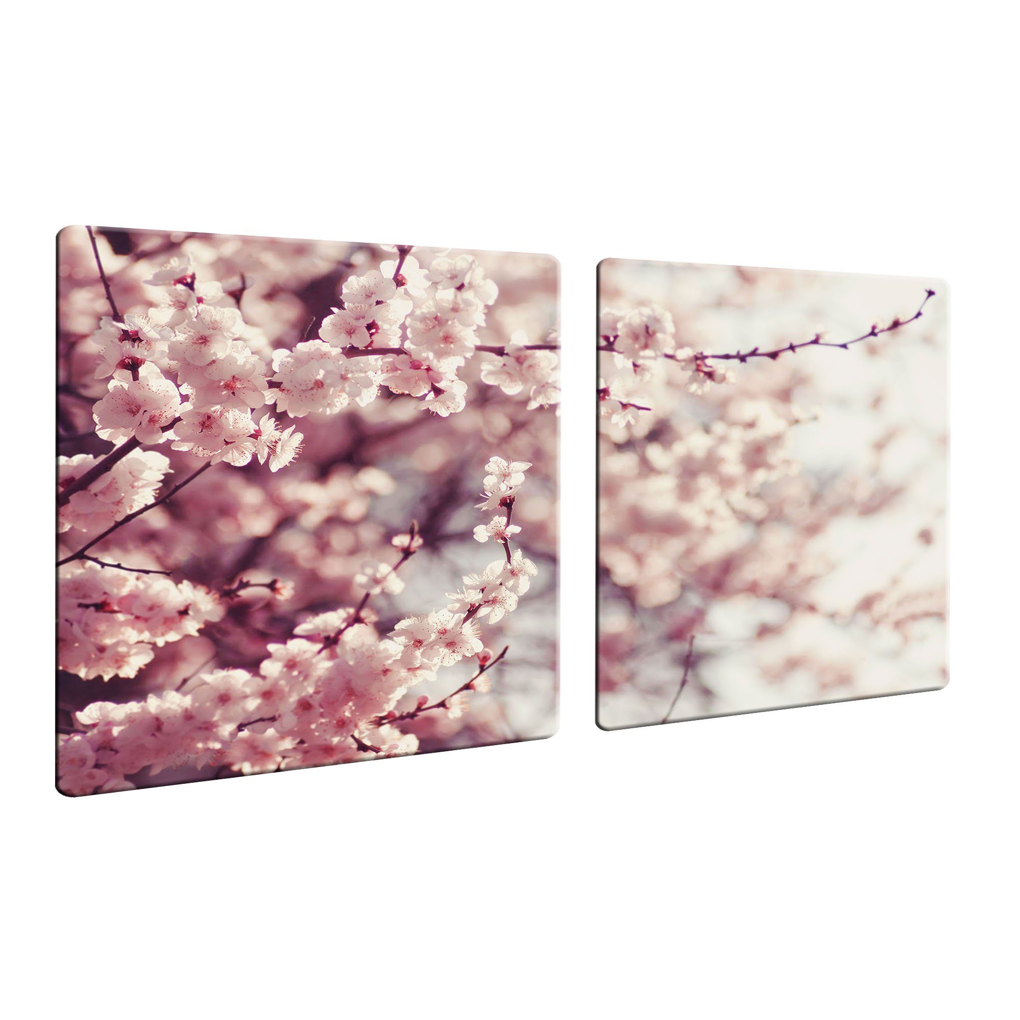 Decorwelt Herd-Abdeckplatte Ceranfeldabdeckung 80x52 2-teilig Kirschblüte Blumen Pink | Herdabdeckplatten