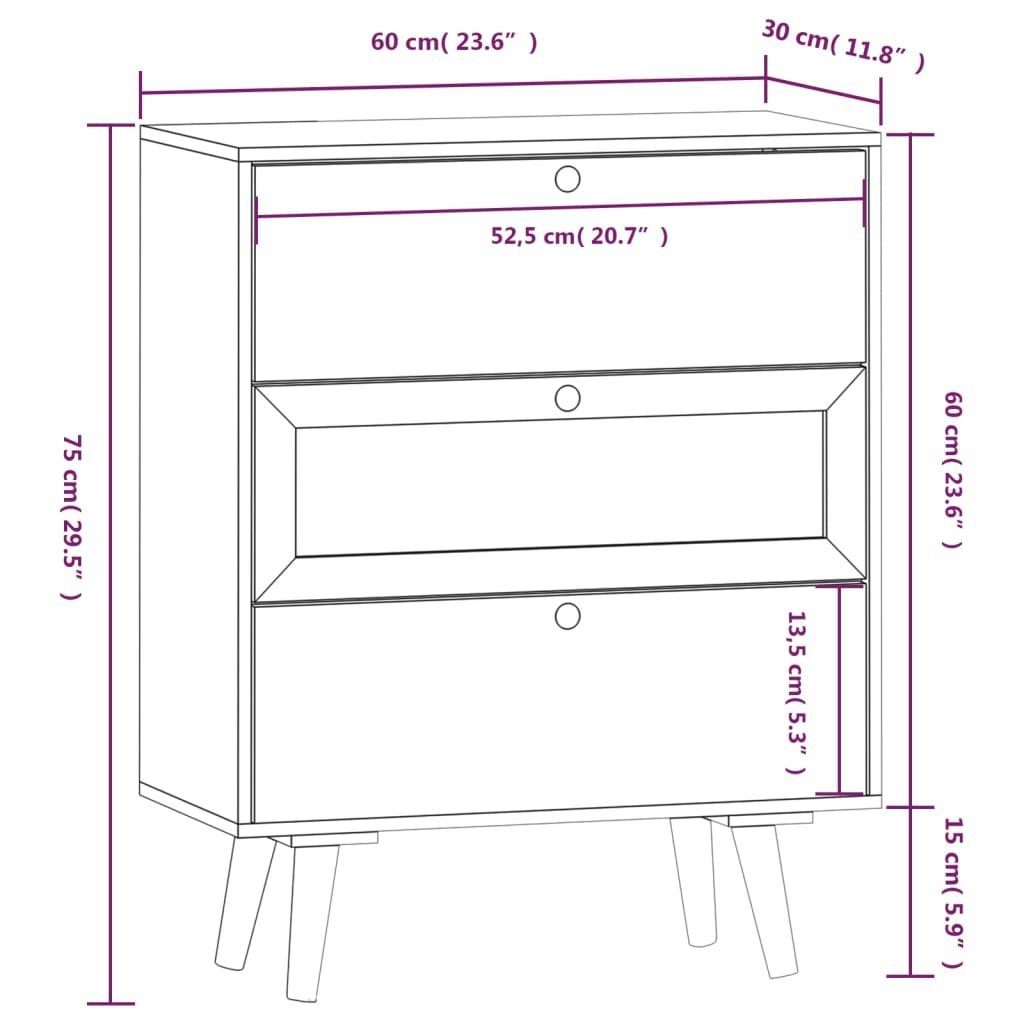 vidaXL Fächerschrank Sideboard (1-St) cm Holzwerkstoff Schubladen mit 60x30x75 Braun