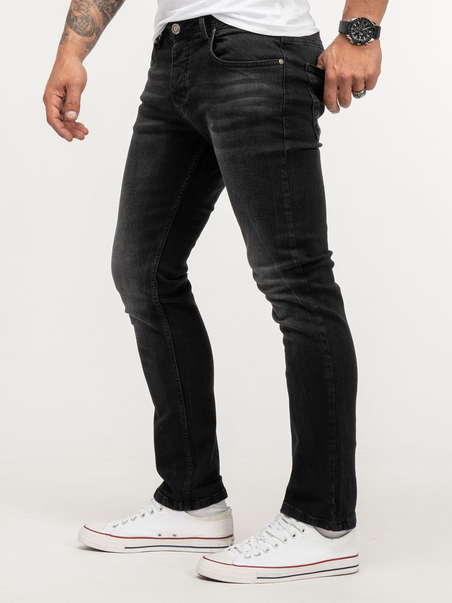 Lorenzo Loren Regular-fit-Jeans Herren Jeans Stretch Dunkelgrau LL-4004 günstig online kaufen