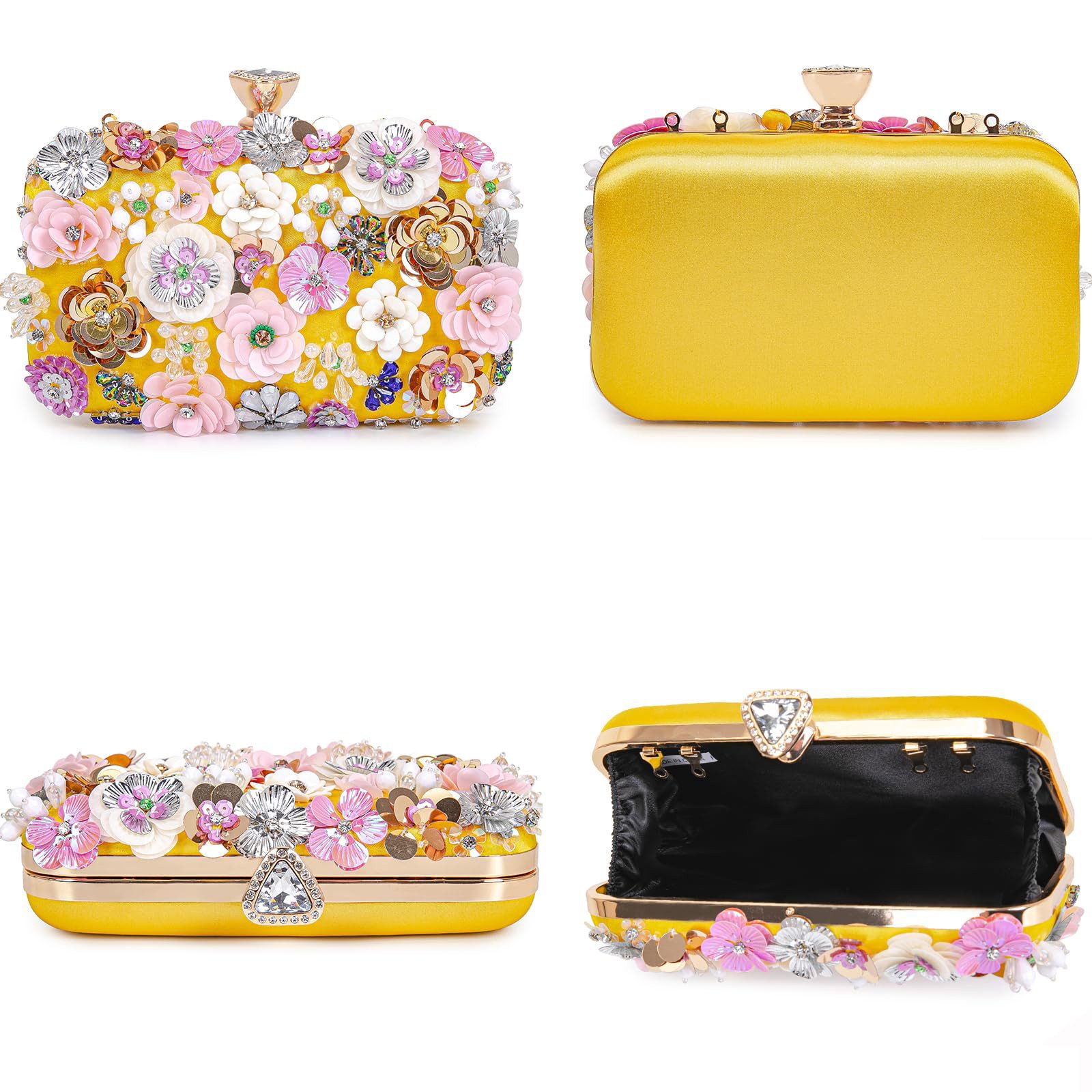 Zaewry Abendtasche Damen-Clutch mit Blumenmuster, Abendhandtasche, Schultertasche, mit Kettenriemen