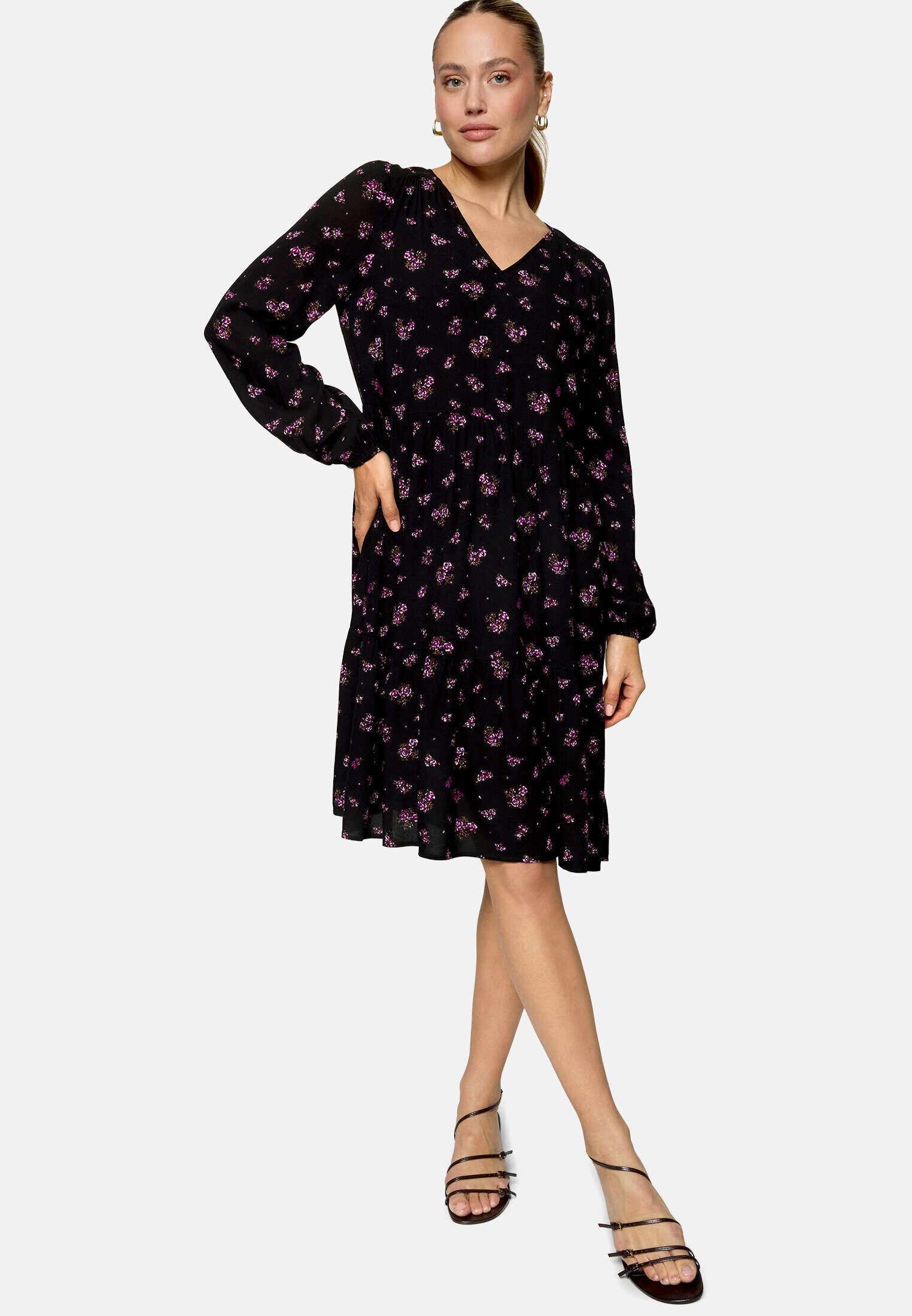 Zero Sommerkleid Damen mit Blumen drapiert / gerafft