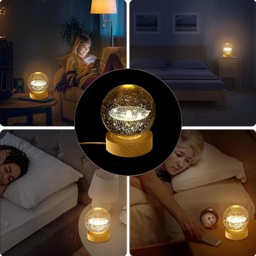 zggzerg LED Nachtlicht 3D-Kristallkugel-Nachtlicht, warmer mit LED-Lichtbasis, USB-betrieben