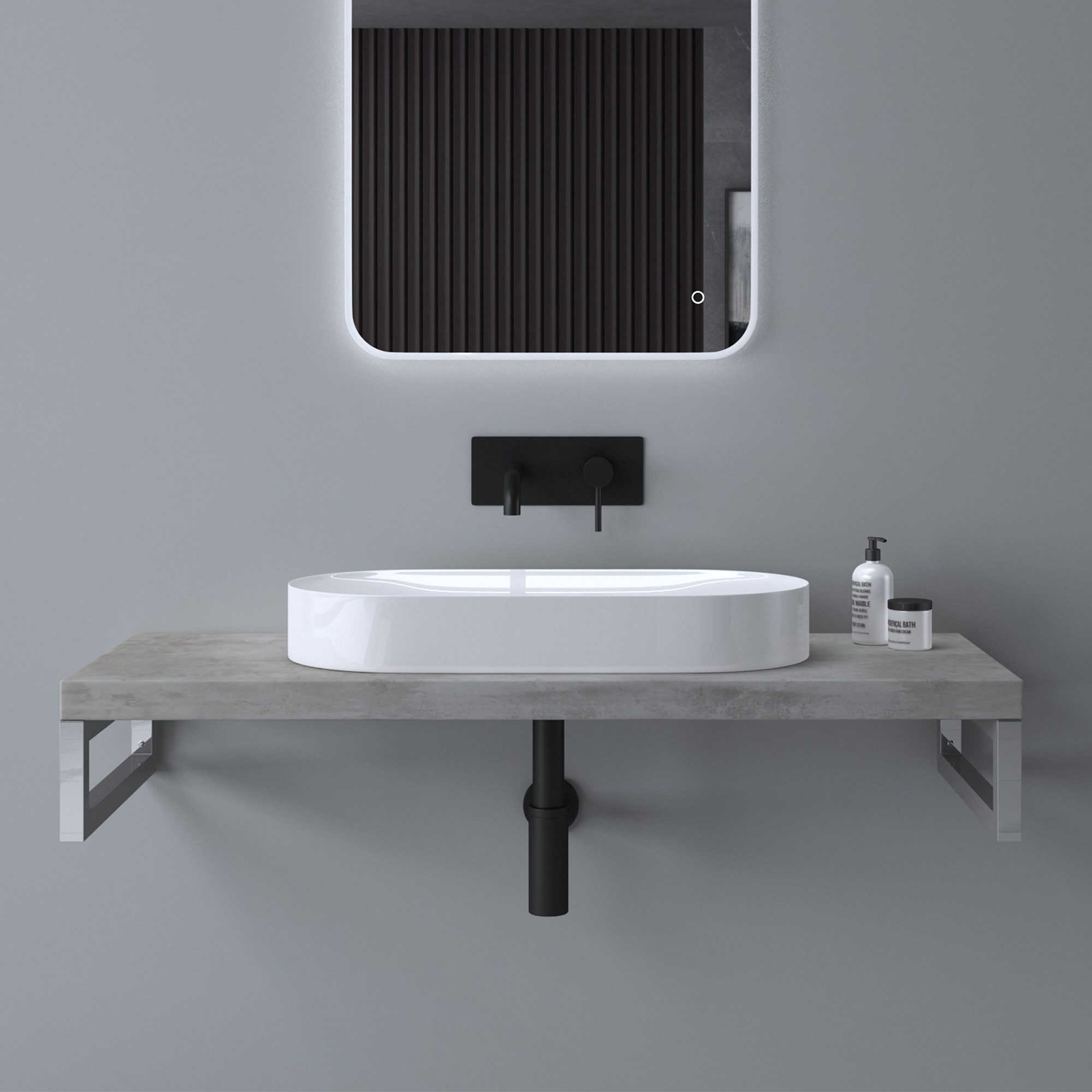 Mai & Mai Waschtischplatte Holzplatte Badezimmer Inkl. 2x Edelstahl Konsolenträger – Bild 4 von 5