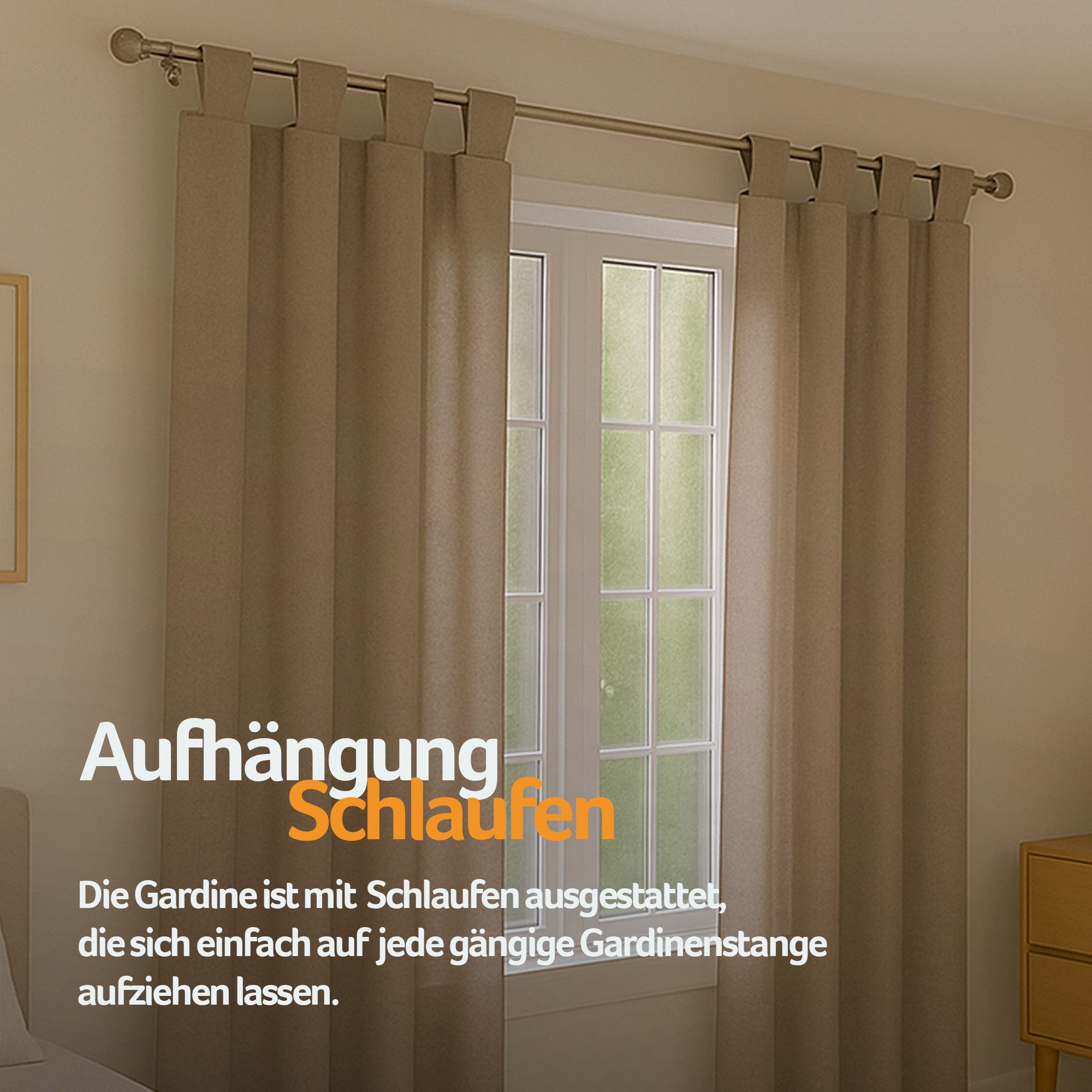 Bestlivings Gardine "Ellen" mit Schlaufen (2 St), Schlaufe, blickdicht, Polyester, einfarbig, modern, waschbar bei 30°C – Bild 3 von 5