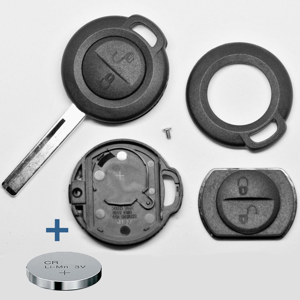 mt-key Auto Schlüssel Austausch Gehäuse + Rohling + 1x passende CR2016 Knopfzelle, CR2016 (3 V), für Smart 454 FORFOUR Mitsubishi Funk Fernbedienung