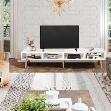 EVERY Lowboard Sideboard TV Board Regal Fernsehtisch Weiß, Breite 150 cm, mit Kabeldurchführung, 4 offene Fächer, stehend