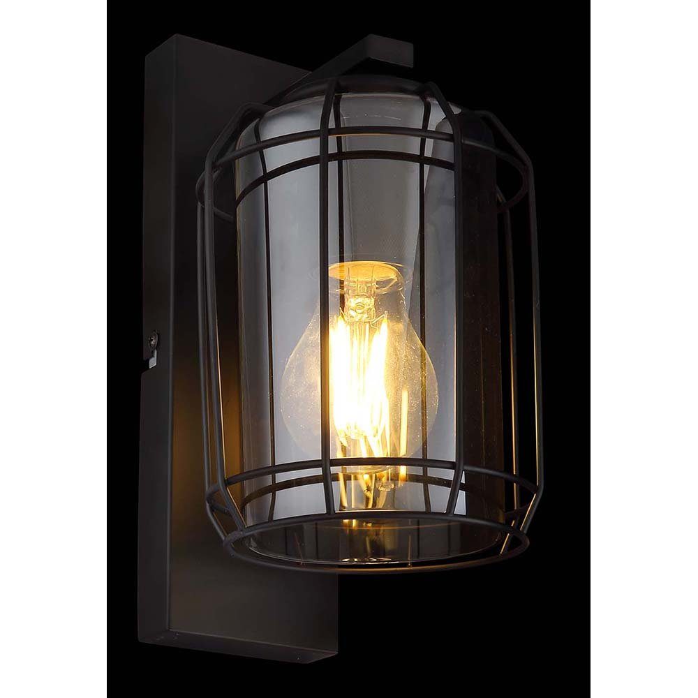 etc-shop Wandleuchte, Vintage Käfig Flurleuchte Glas Wandleuchte Wandlampe Leuchtmittel nicht schwarz inklusive, Retro