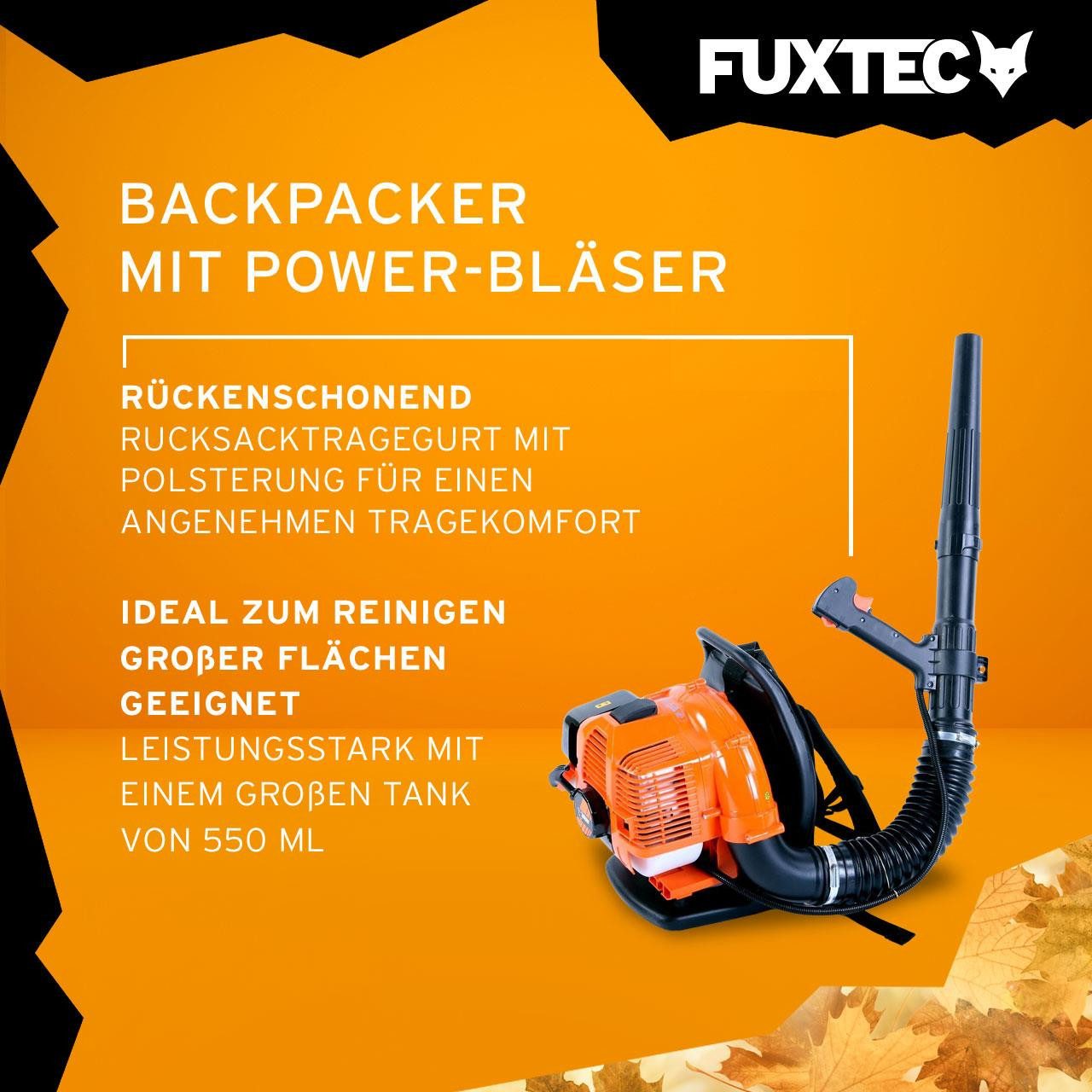 FUXTEC Benzin-Laubbläser FX-LB133T, 72m/s, 300 km/h Blasgeschwindigkeit, rückentragbar