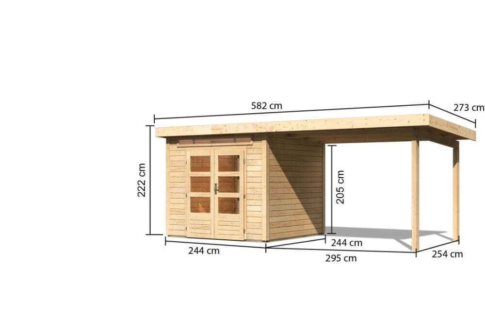 Gartenhaus mit Karibu 3 Kandern Anbaudach cm BxT: Gartenhaus Beige Karibu Woodfeeling m Breite, 612x303