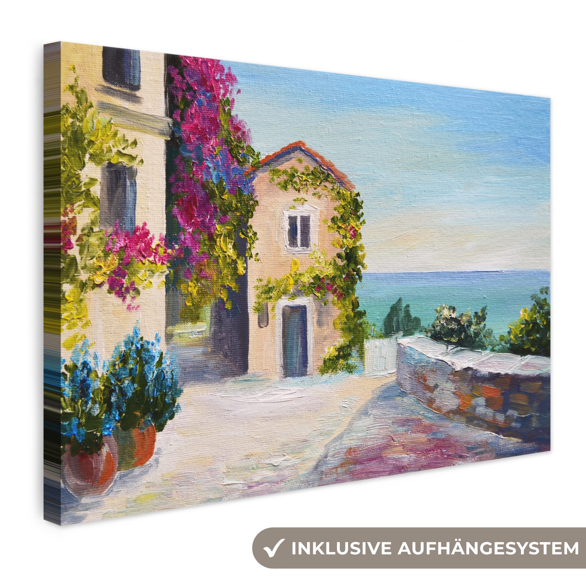 OneMillionCanvasses® Leinwandbild Malerei - Haus - Ölfarbe - Dorf, Fotodruck (1 St), Leinwand Bilder Klein, Wand Dekoration Aesthetic 30x20 cm