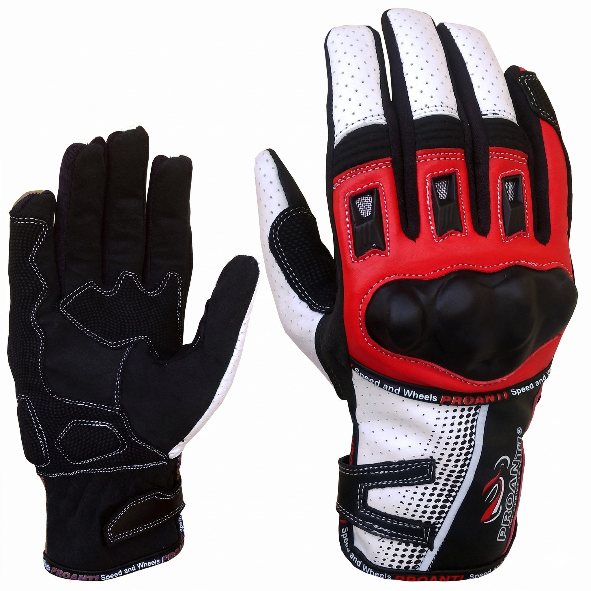 Motorradhandschuhe Motorrad Handschuhe Sommer: Leder Textil Mix, Belüftet, Leicht - rot