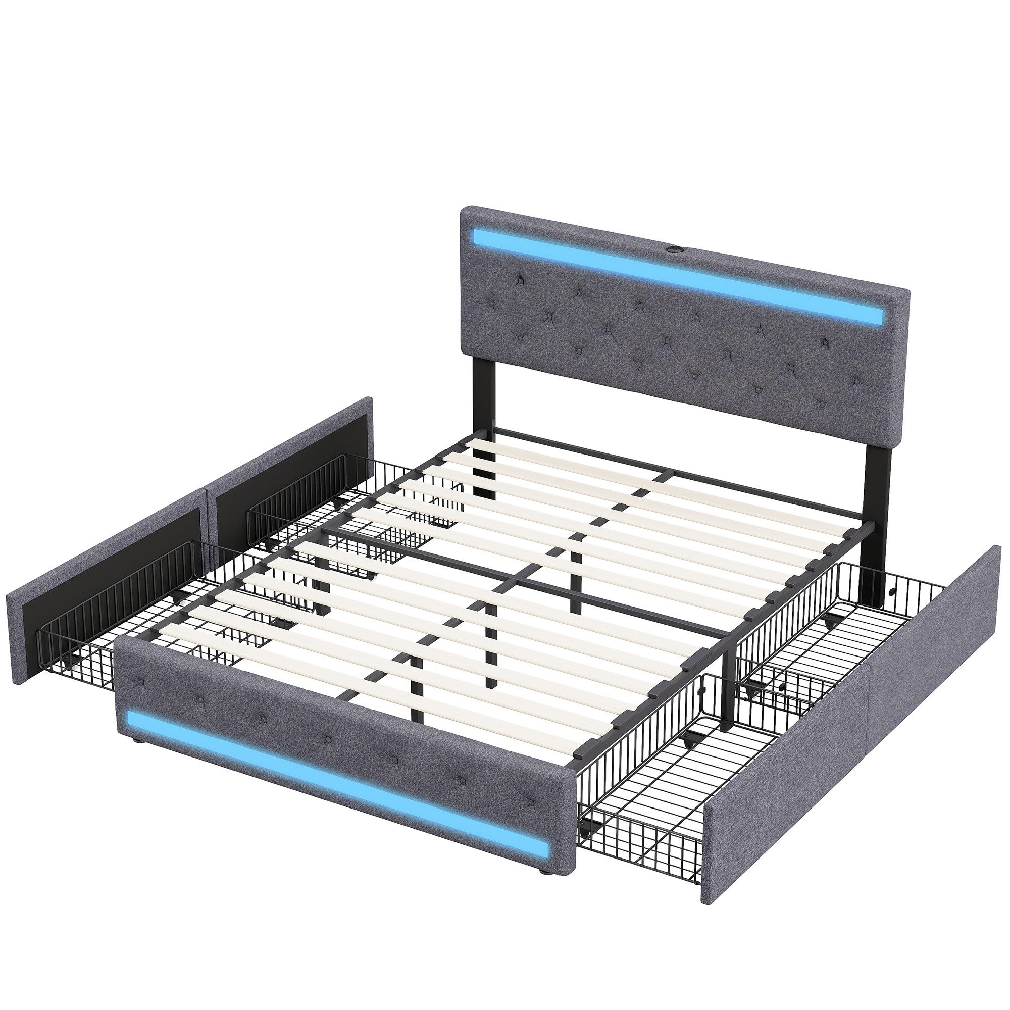 Furnishings Home Polsterbett LED Doppelbett 140x200cm, Stauraumbett mit Kop günstig online kaufen