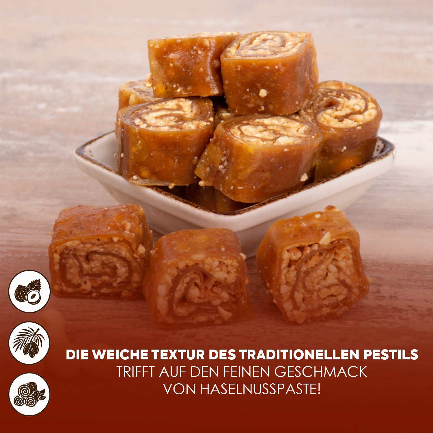 We_Natur Süßigkeit Fruchtleder mit Haselnusspaste – Zarte orientalische Süßigkeit, 350 g, Glutenfrei, ohne Zusatzstoffe – Bild 3 von 5