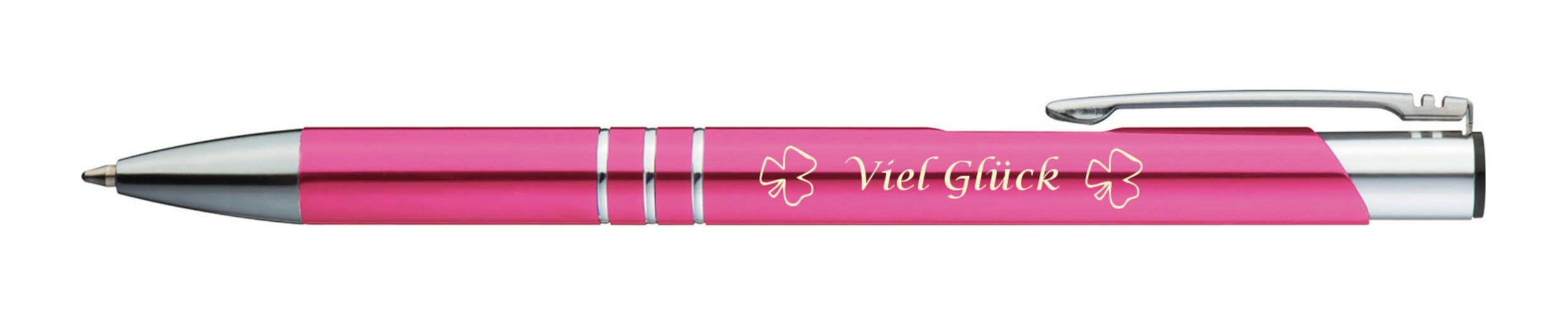 Macma Kugelschreiber Kugelschreiber mit Gravur "Viel Glück" / aus Metall / Farbe: pink