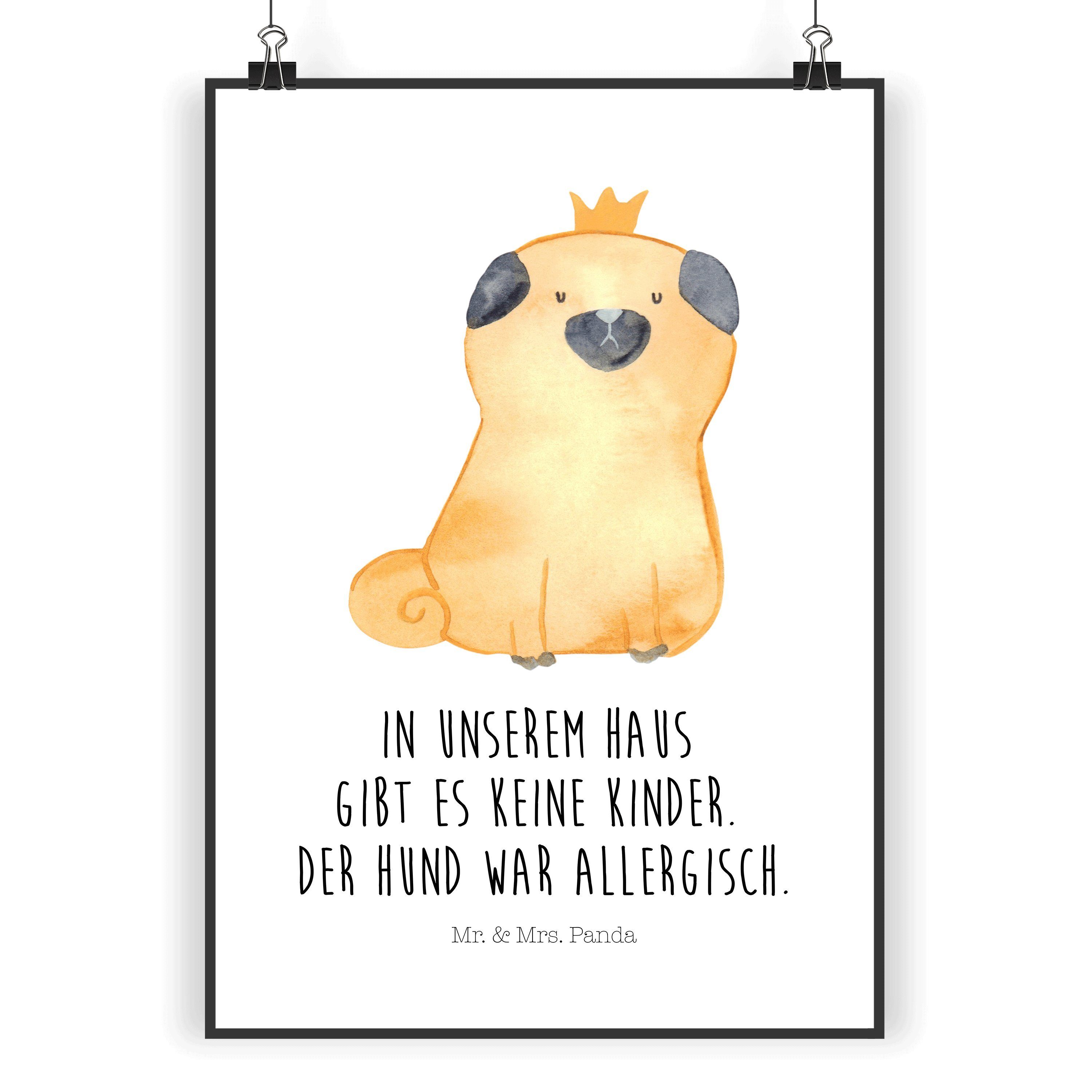 Poster DIN A5 Mops Krone - Weiß - Geschenk, Haustier, Hundemotiv, Sprüche, K
