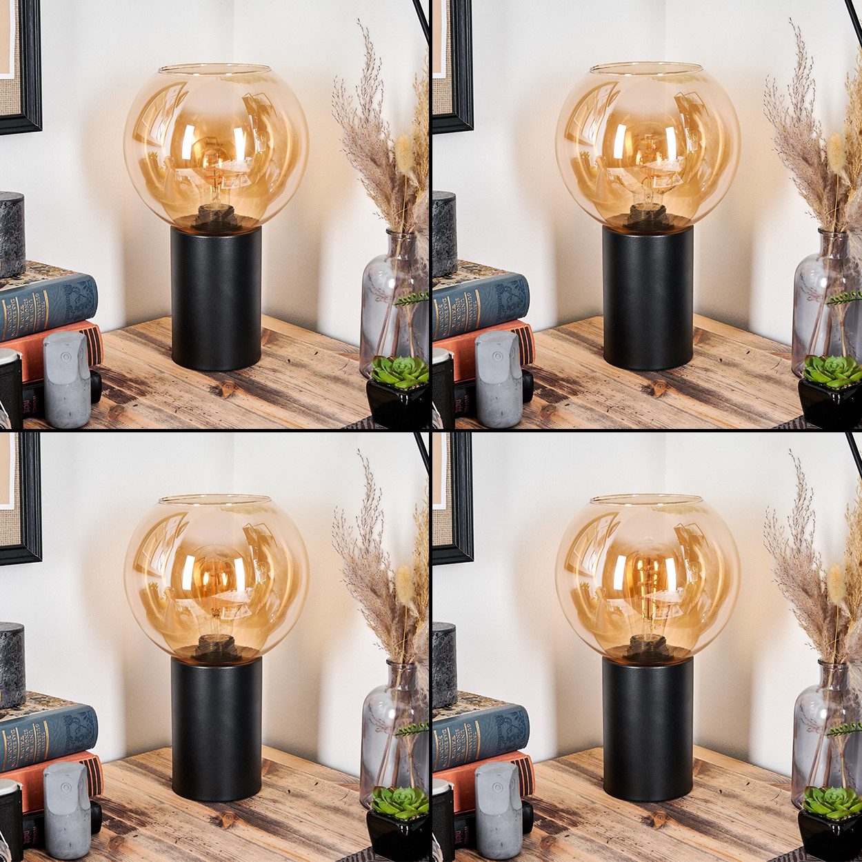 hofstein Tischleuchte Tischlampe aus Metall/Glas in Schwarz/Bernsteinfarben günstig online kaufen