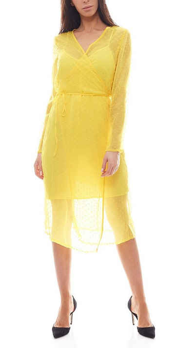 NA-KD Wickelkleid NA-KD Fashion x Qontrast Wickel-Kleid durchsichtiges Damen Pünktchen-Kleid Party-Kleid Gelb