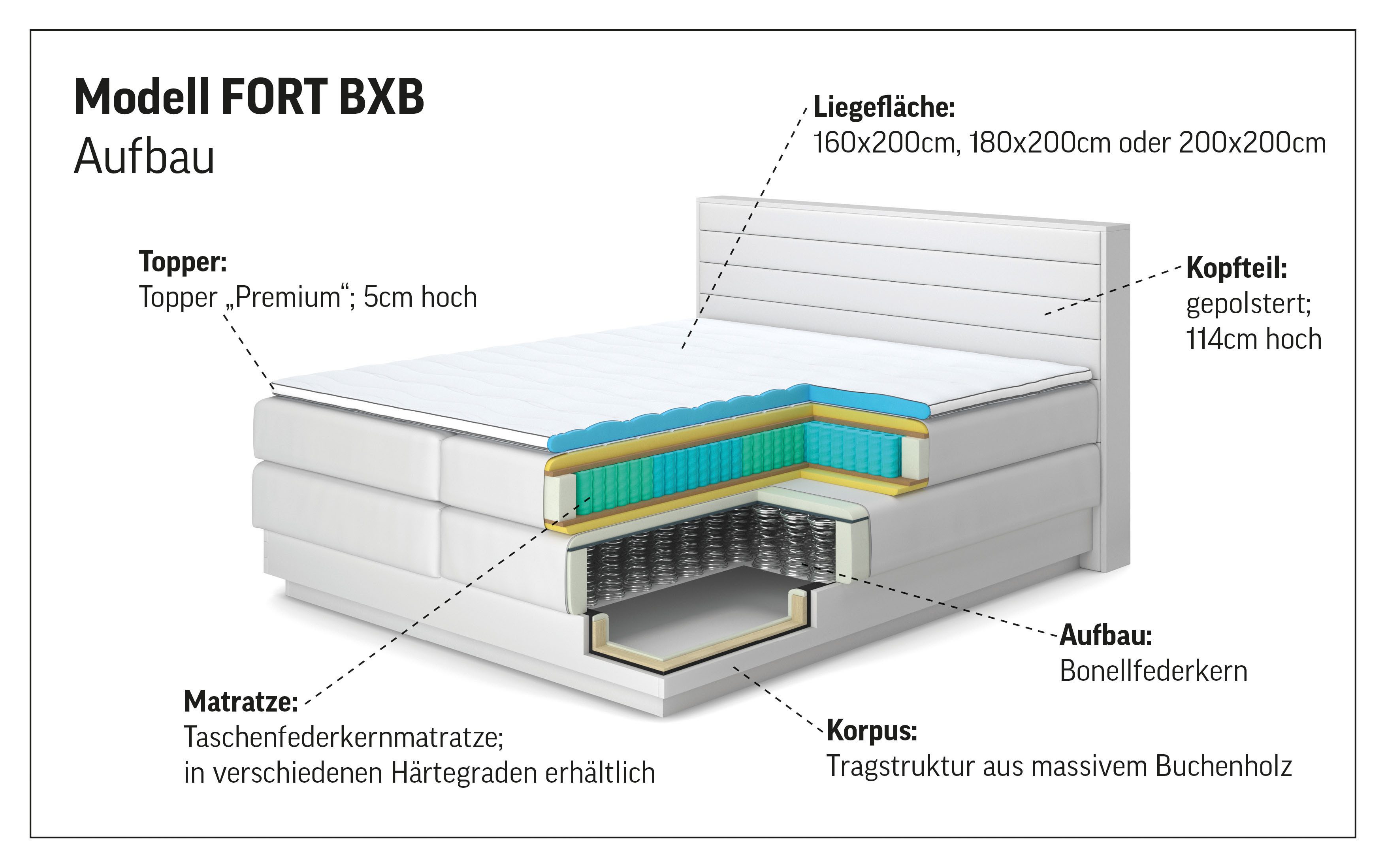 COTTA Boxspringbett FORT, Stauraumbett mit Bettkasten & 7-Zonen-TTFK-Matratze H2-H4, erhältlich in verschiedenen Breiten (160cm, 180cm & 200cm) – Bild 4 von 5