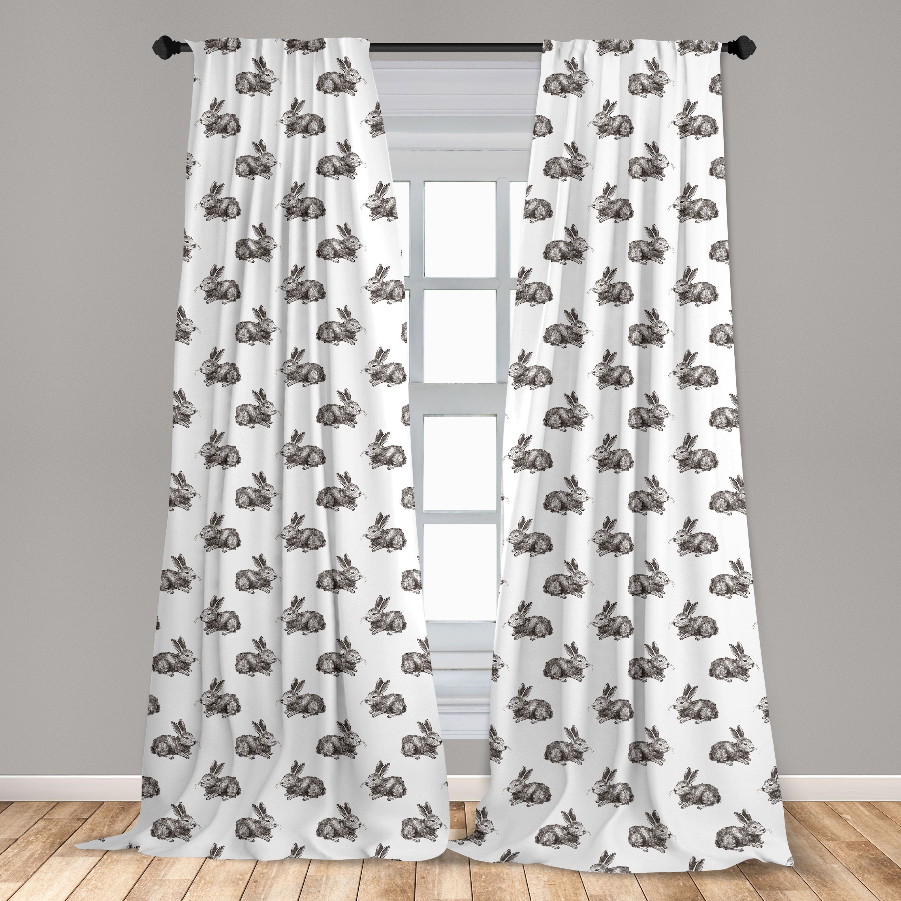 Gardine Vorhang für Wohnzimmer Hase Microfaser, Wildlife Hare Abakuhaus, Sketch Artwork Schlafzimmer Dekor