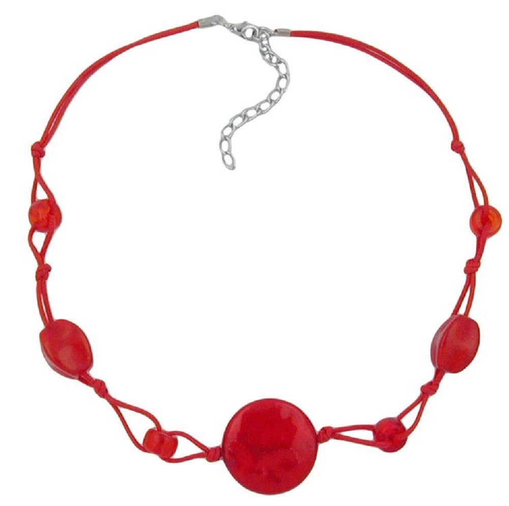 unbespielt Collier Kette Scheibe Kunststoff-Perlen korallenrot-seidig 45 cm, Modeschmuck für Damen