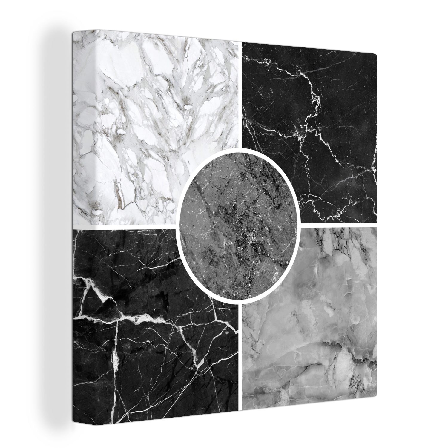 OneMillionCanvasses® Leinwandbild Marmor - Schwarz - Weiß - Luxus, (1 St), Leinwand Bilder für Wohnzimmer Schlafzimmer
