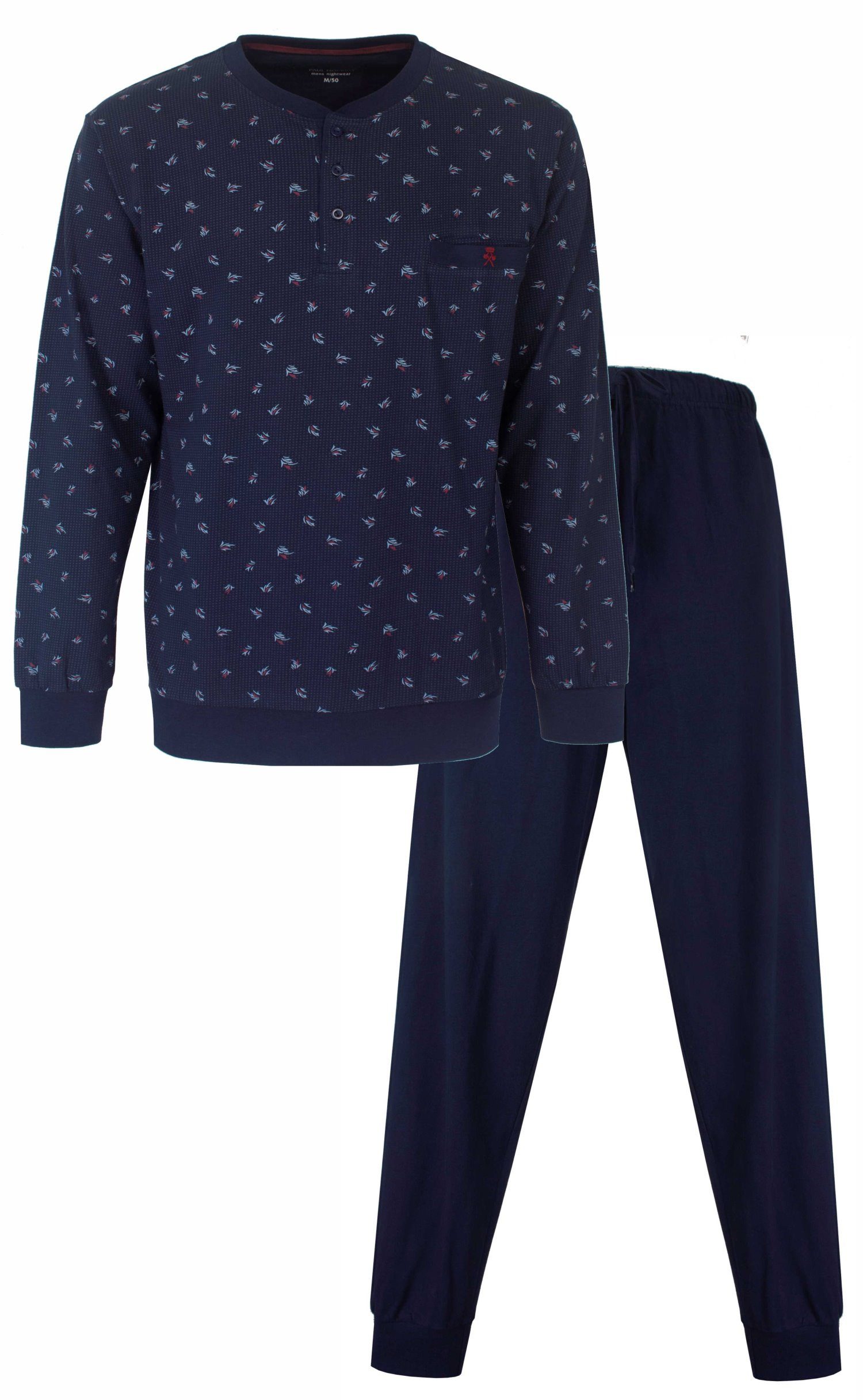 Schlafanzug Herren Jersey Pyjama lang mit Bündchen