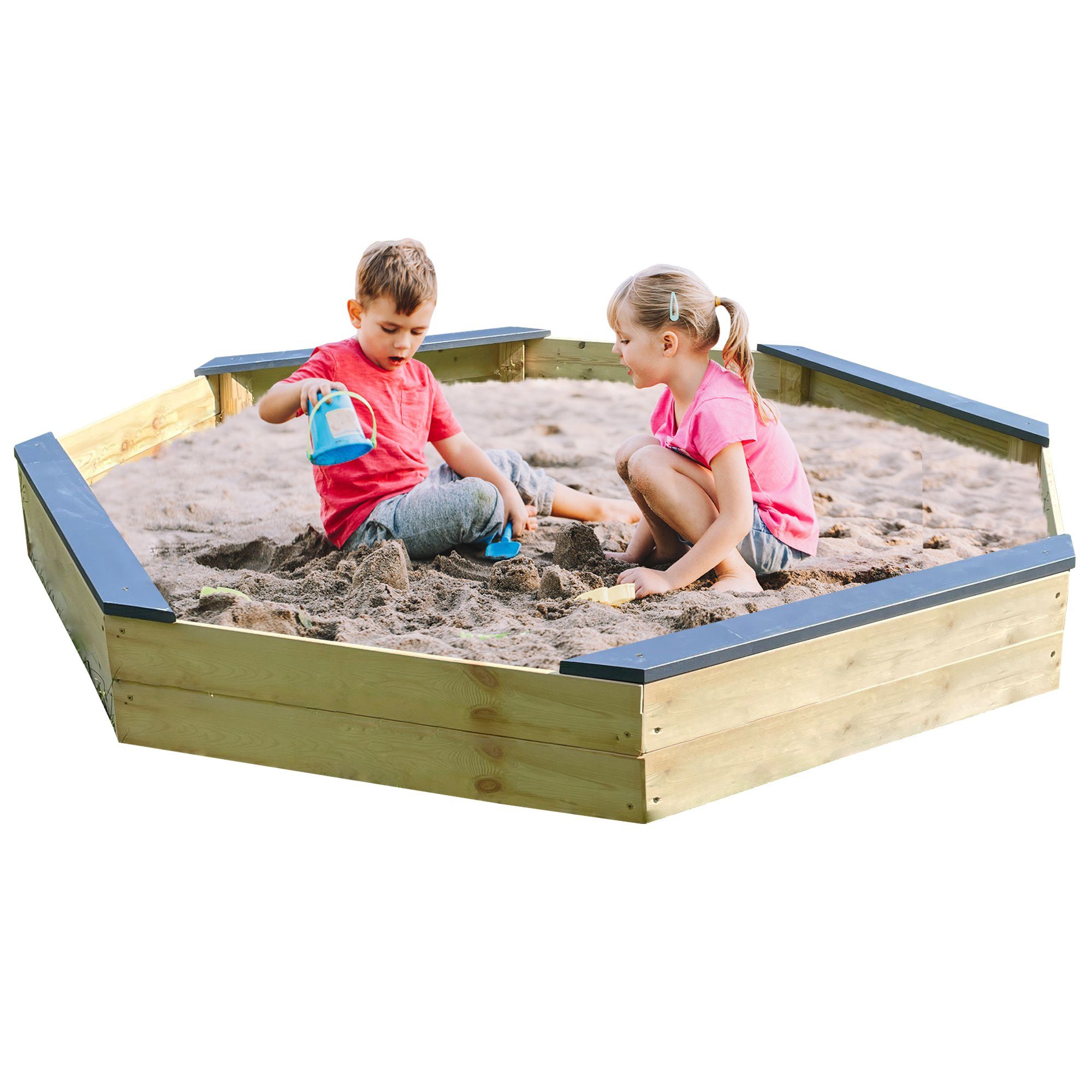 NYVI Sandkasten Kinder Sandkasten NYVIKids Forte XXL mit Abdeckung & 4  Sitzbänken, Sandbox aus Holz Wetterfest, Langlebig - Sandkiste  Kindersandkasten