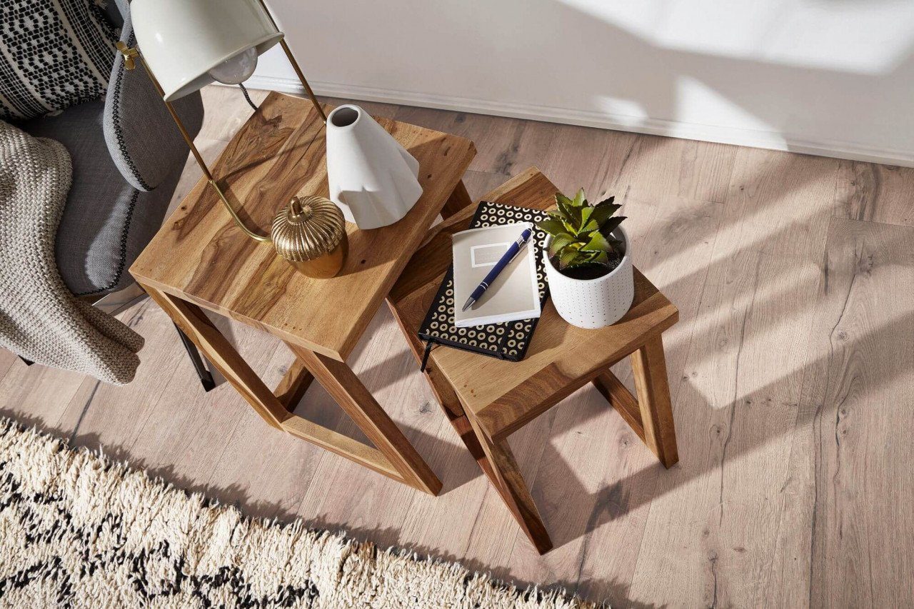 2er Wohnzimmer-Tisch Beistelltisch S furnicato Sheesham eckig MUMBAI Set Design Massivholz