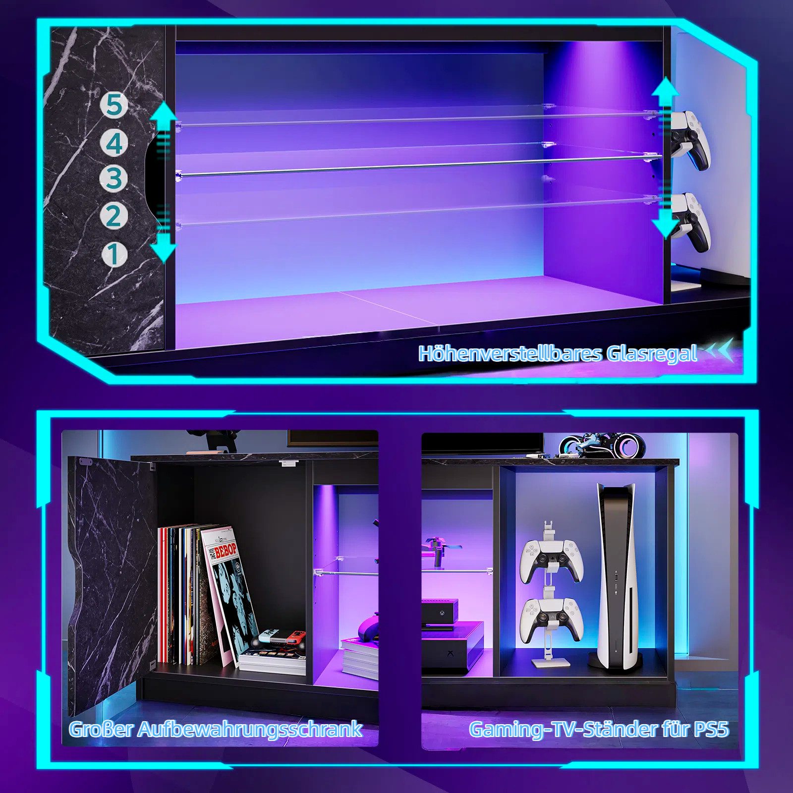 Bestier TV-Schrank Lowboard für 65 Zoll & kleinere TVs, 144.8 x 35 x 52 cm, günstig online kaufen