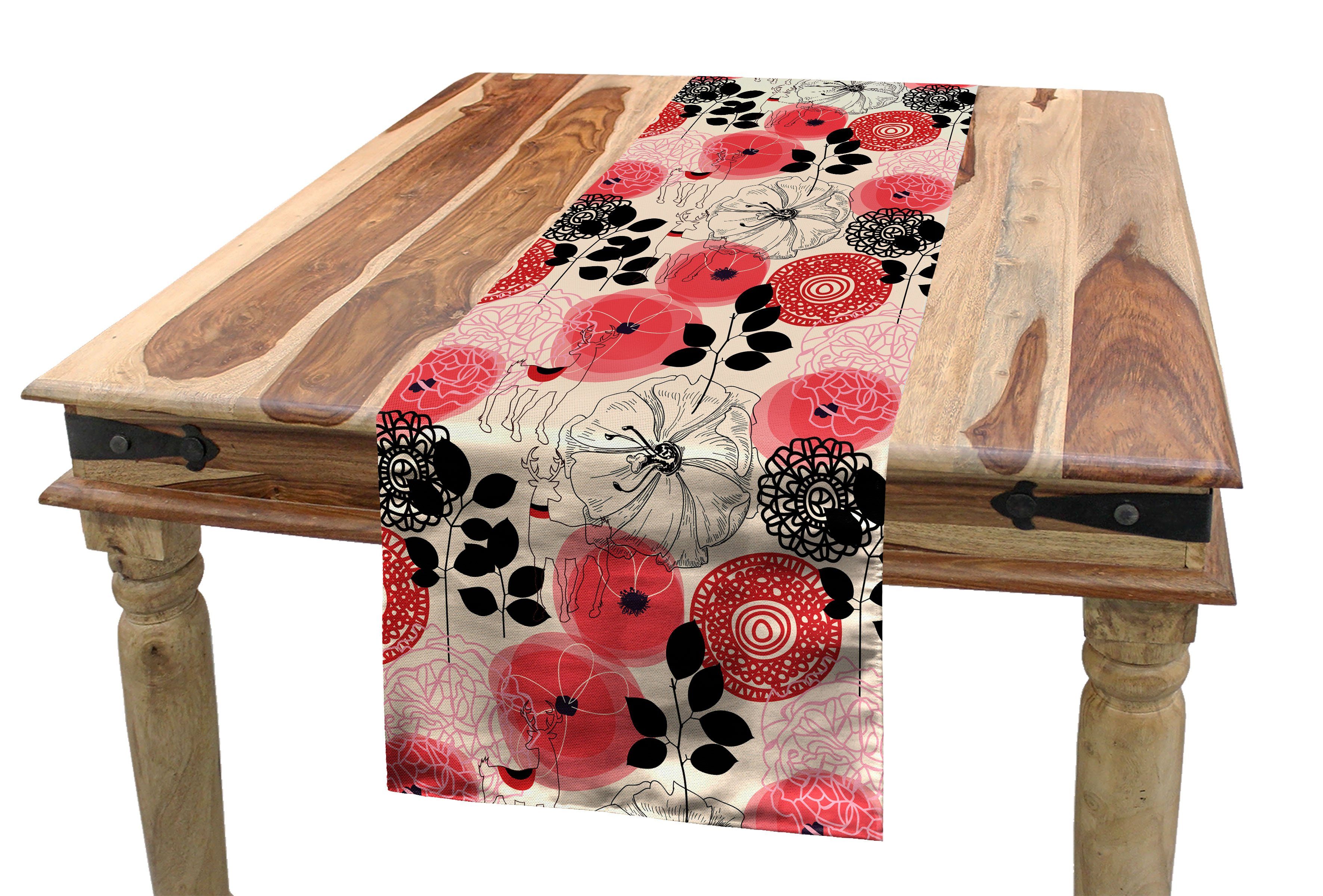 Tischläufer, eingekreisten Abakuhaus Zusammenfassung Küche Dekorativer Rechteckiger Tischläufer Blumen Esszimmer