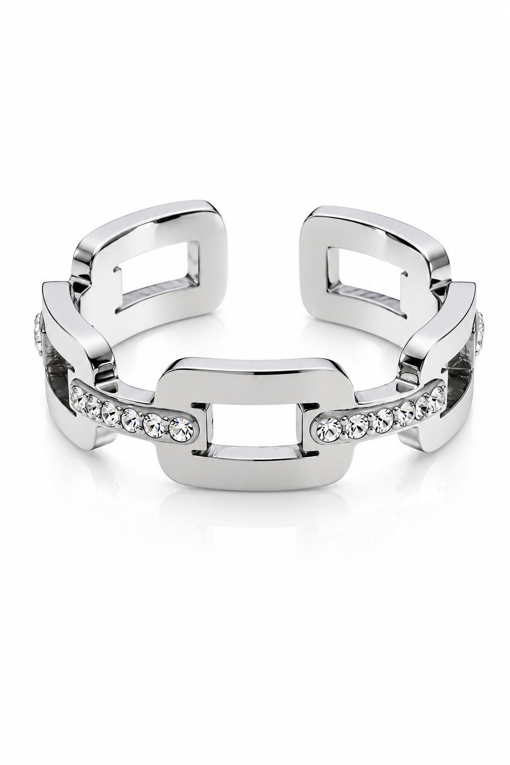Brise Accessosres Fingerring Edelstahlring Damen verstellbar mit Strass geometrisches Design, Verstellbarer Edelstahlring mit geometrischem Design