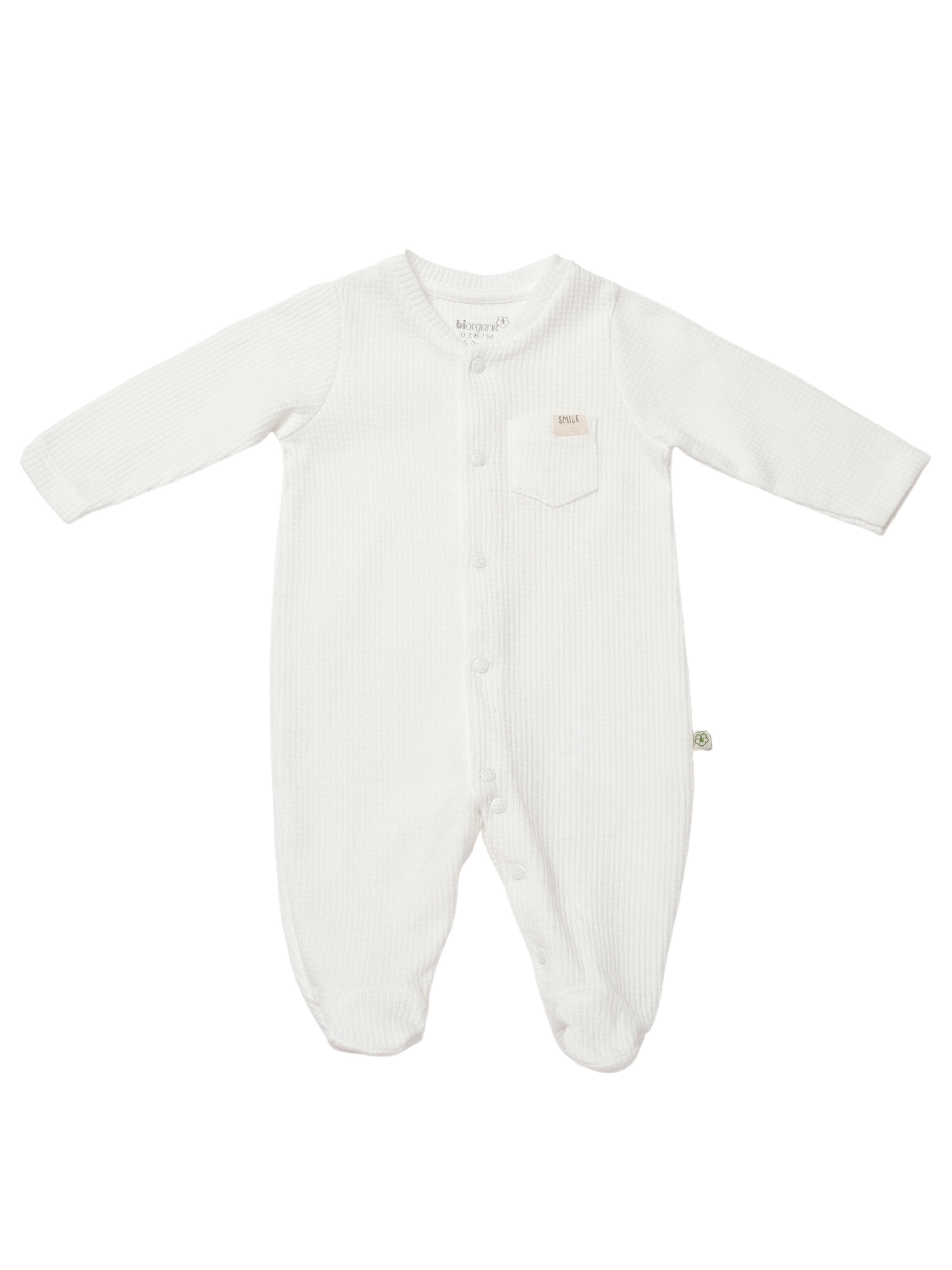 biorganic Strampler Baby Waffle Smile mit Fuß für Jungen und Mädchen Unisex Langarm (1-tlg) geknöpft, 100% Bio-Baumwolle, Waffelstruktur