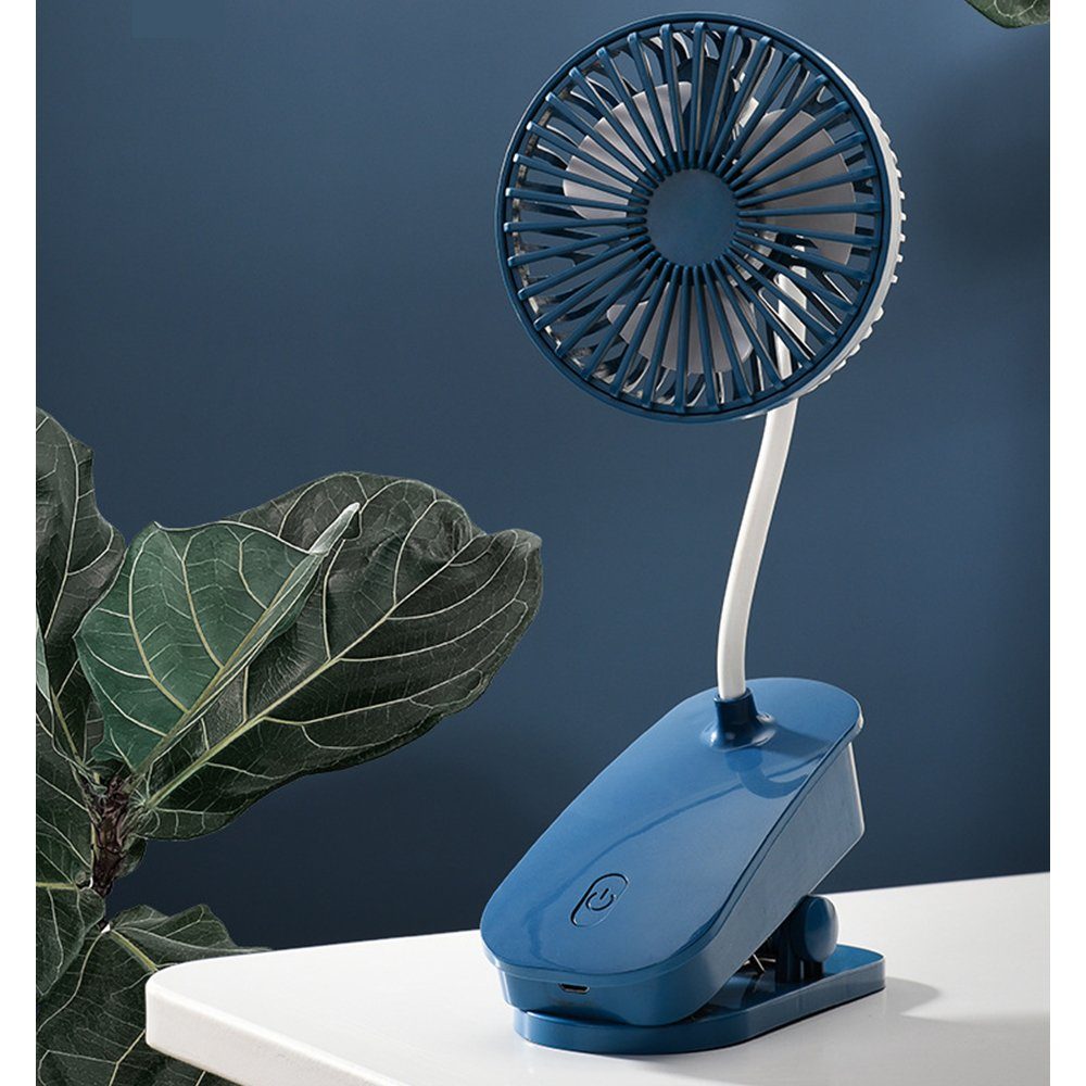 YOCKTECH Tischventilator Mini Ventilator mit Clip, 360°Drehbarer Fan, 3 Geschwindigkeitsstufen, Starke + Stabile Klammer - Ideal als Tischventilator Autoventilator Blau