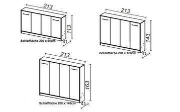 QMM TraumMöbel Schrankbett Wandbett HB 140x200 mit 2 Schränken & Aufsatz (Set, 4-St) horizontal klappbar