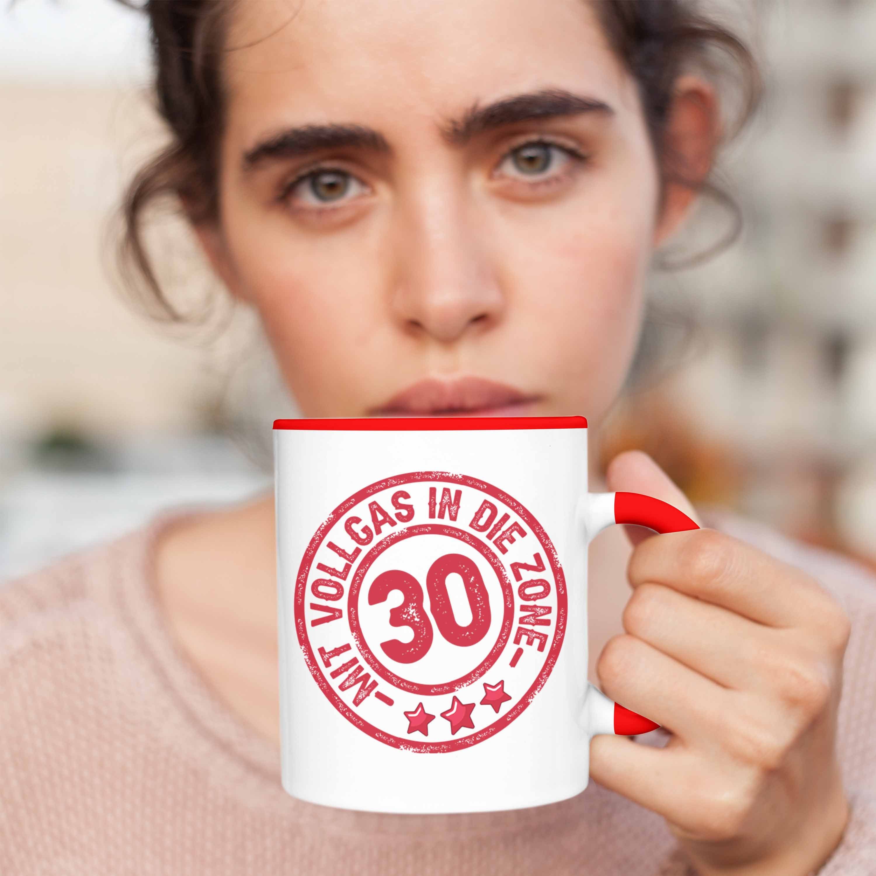 Die Trendation Geschenk Vollgas 30 Geburtstag Tasse Rot Mit Kaffee-Becher 30er Tasse Zon In