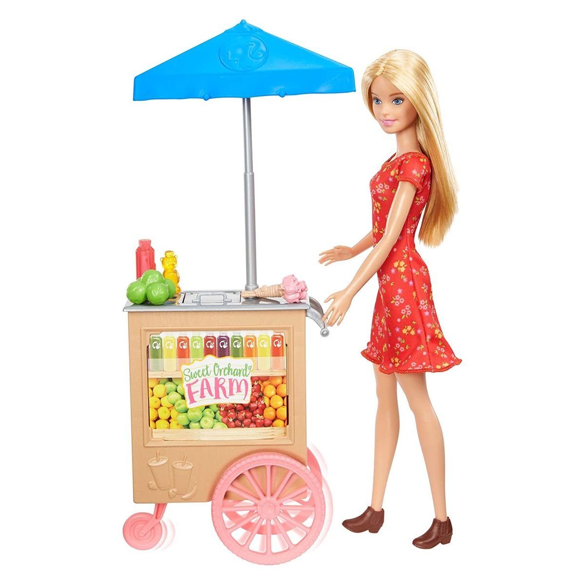 Mattel Barbie Puppe Süßer Obstgarten Bauernhof Spielset mit Zubehör Wochenmarkt 