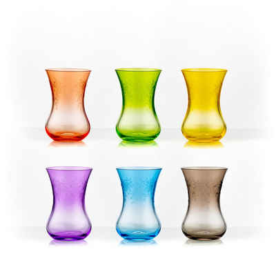Crystalex Teeglas Floral Claudia Teegläser 120 ml 6er Set, Kristallglas, Mehrfarbig, Gravur, Kristallglas, farbig