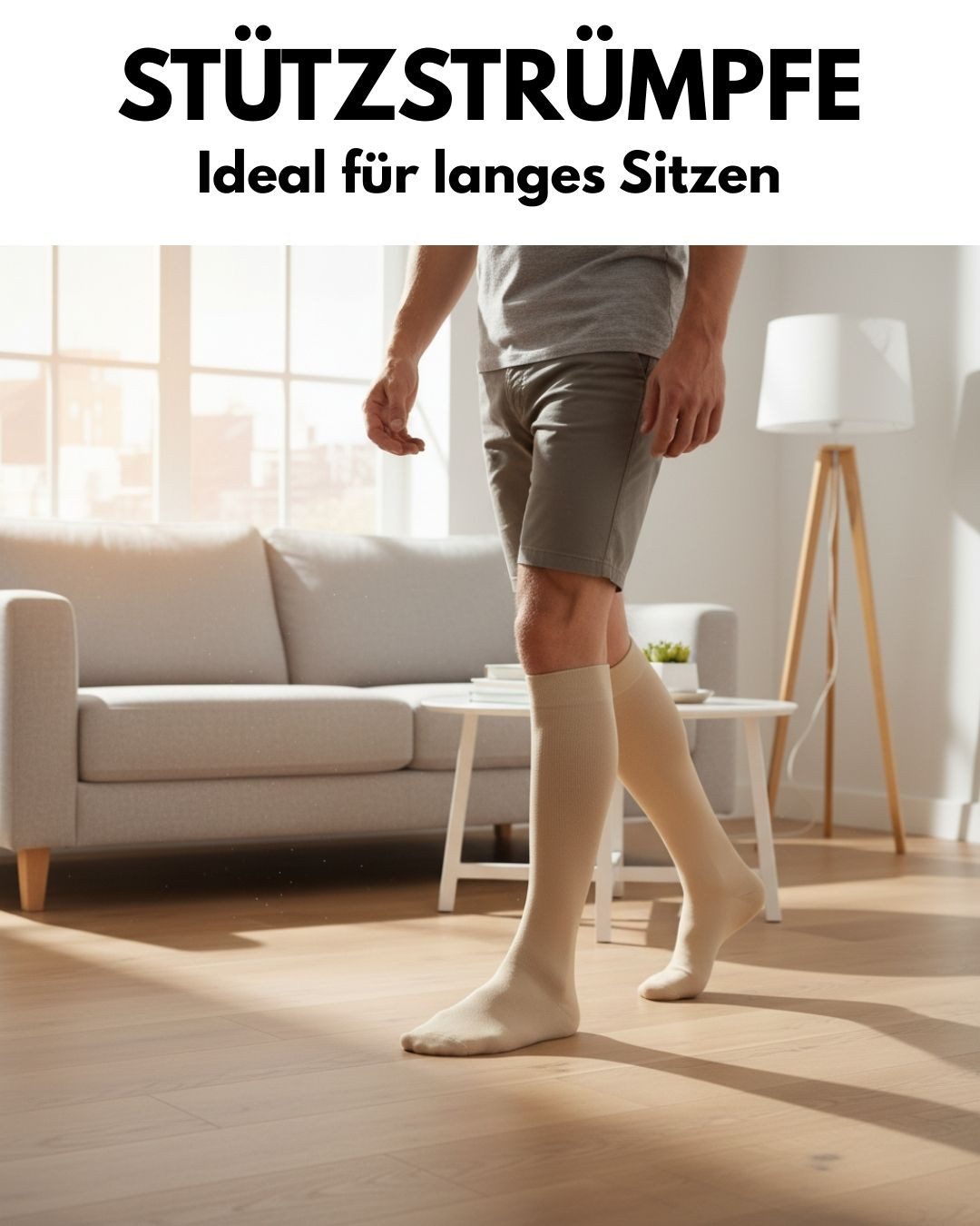 sockenkauf24 Stützkniestrümpfe Kompressionsstrümpfe Reisestrümpfe Stützstrümpfe mit Kompression (Natur, 2-Paar, 35-38) aus Baumwolle für Damen & Herren mit Komfortbund