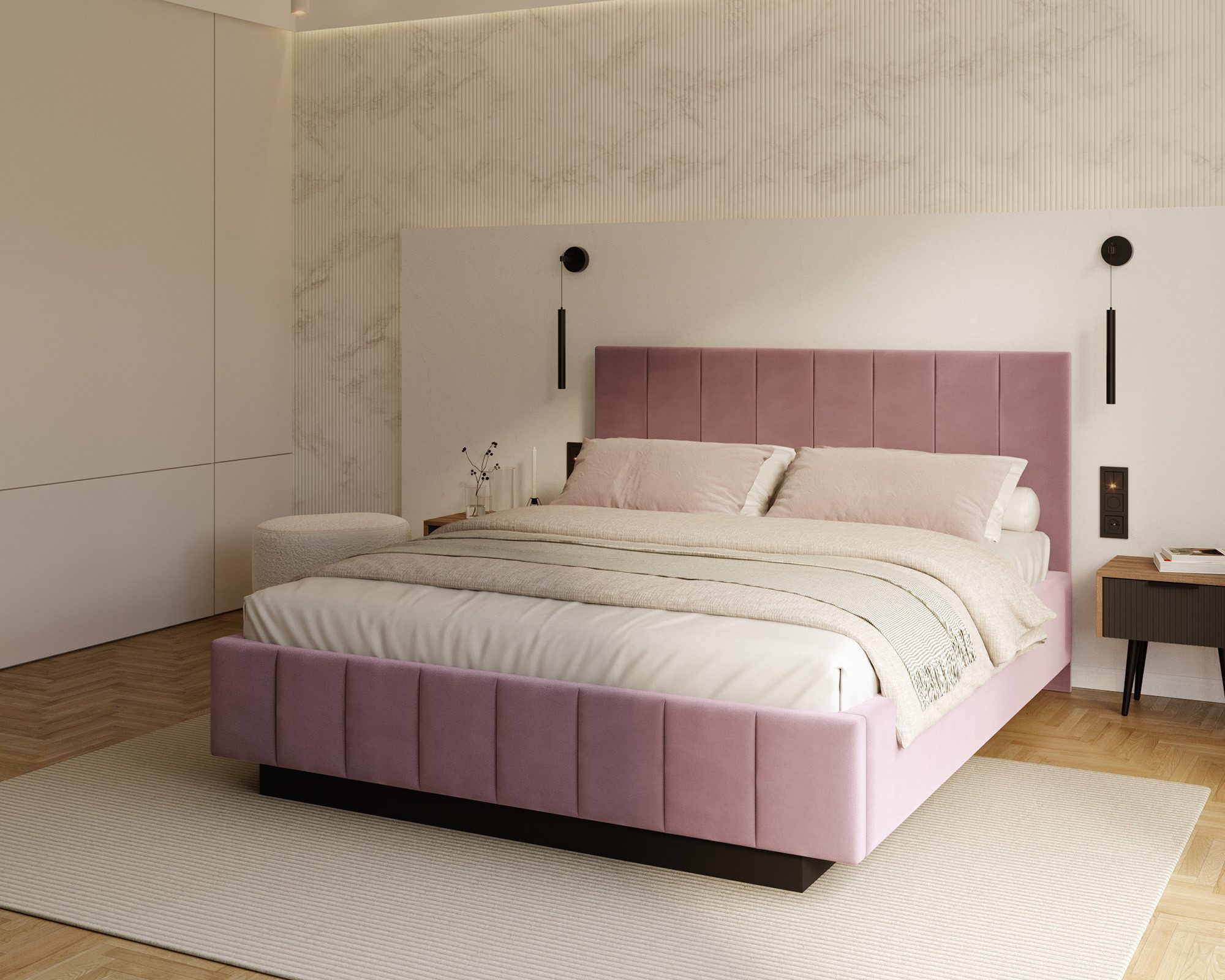 thematys Polsterbett mit Bettkasten 120x200, 140x200, 160x200, 180x200cm (MADE IN EU - mit hochwertigem Velours Bezug, Bettrahmen, Bett, Optional mit Matratze bestellbar, mit großen gepolsterten Kopfteil, mit Bettkasten zum aufklappen), Metallrahmen mit Lattenrost, hydraulische Klappfunktion für Stauraum