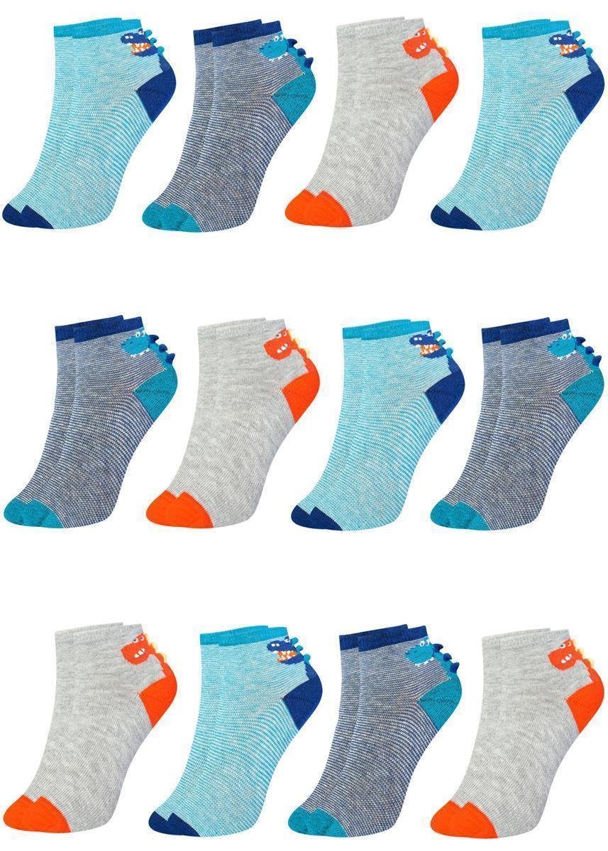 LOREZA Kurzsocken 12 Paar Jungen Sneakersocken Dinosaurier Socken Kindersocken 21-36 (Paar, 12-Paar) 12-Paar