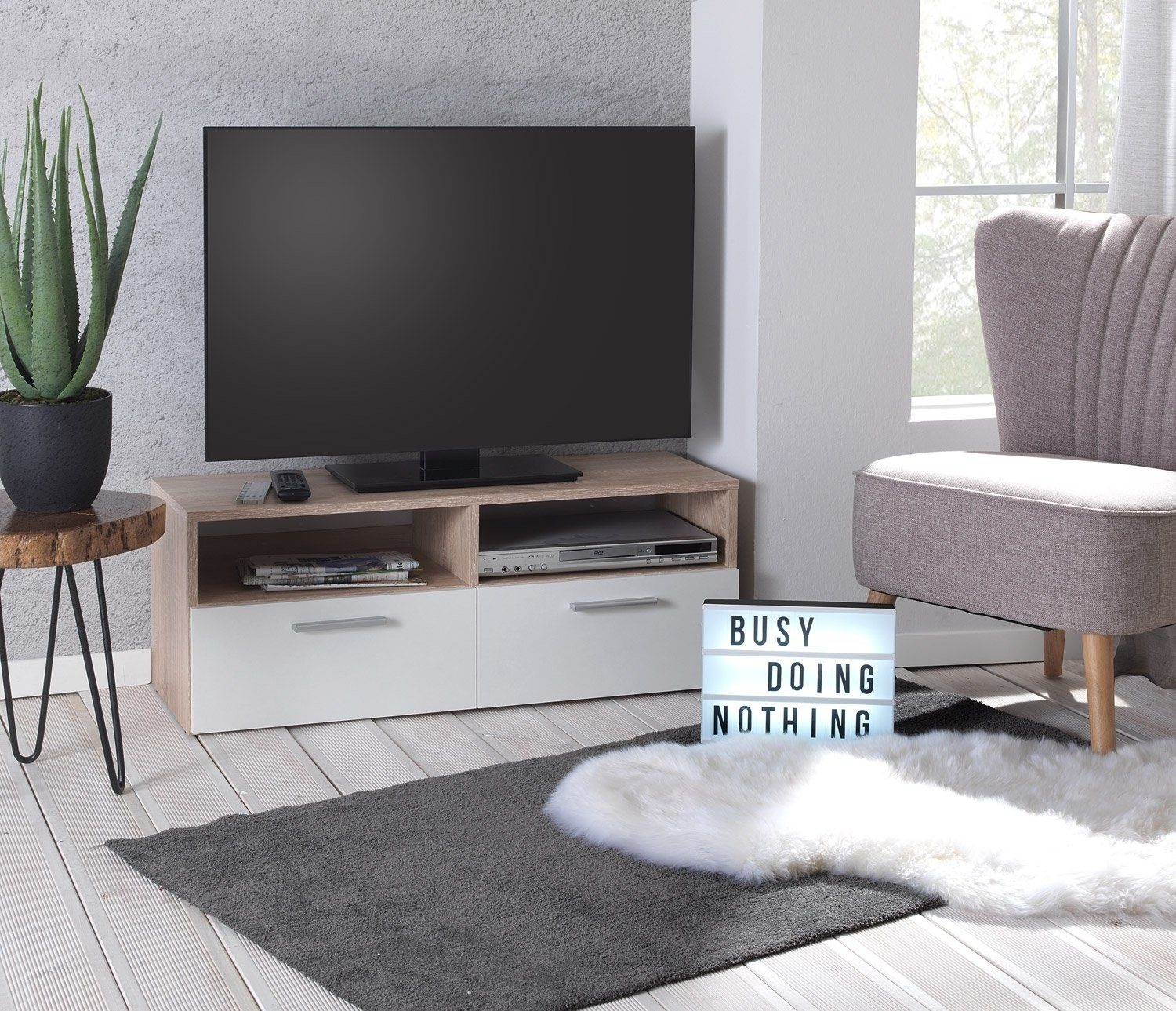 TV-Schrank TV-Lowboard RANA, Breite 95 cm mit 2 Klappen – Bild 2 von 5