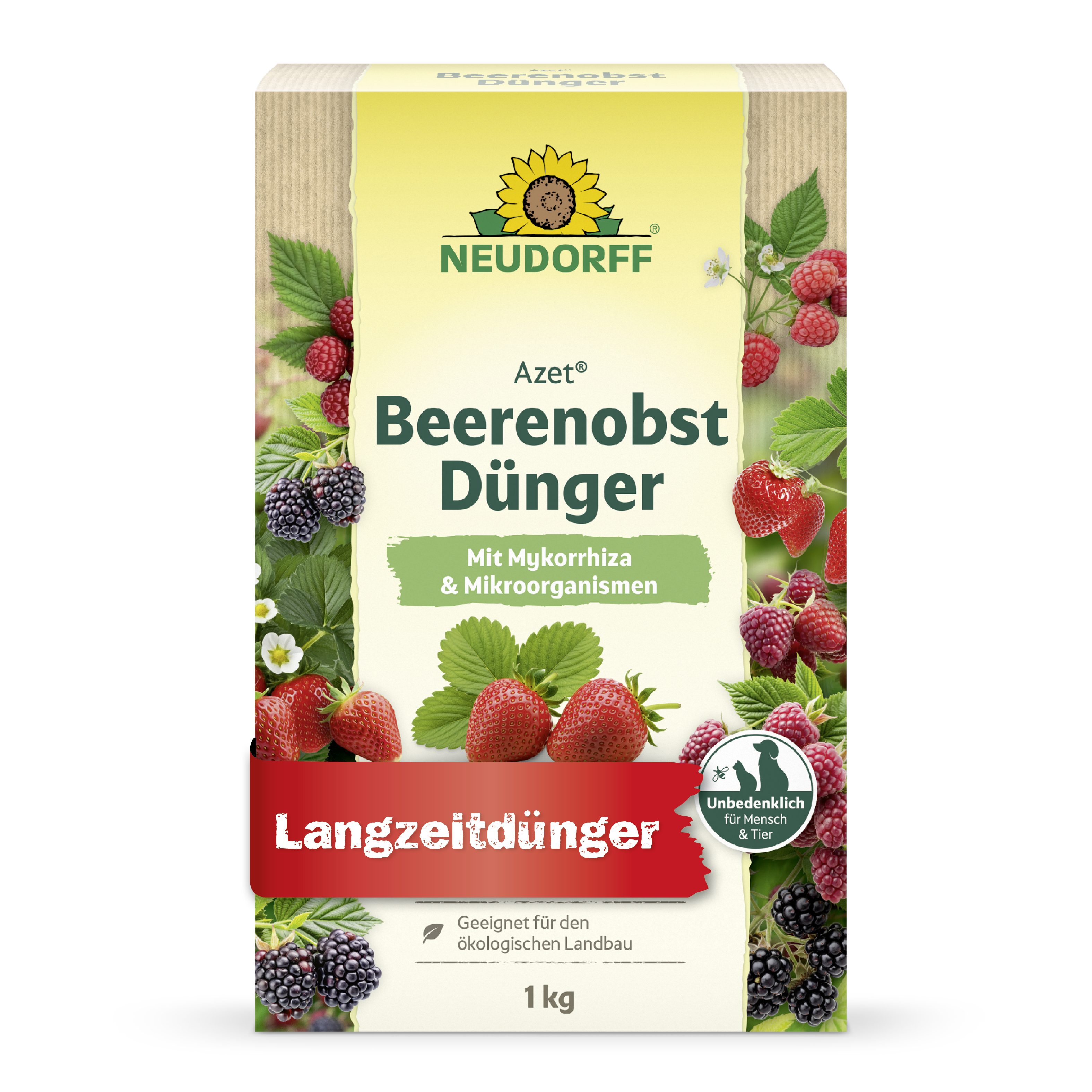 Neudorff Obstdünger Azet Beeren- & ObstDünger 1 kg, Einzelartikel, Für aromatische Früchte und eine reiche Ernte, Mit Extra-Kalium, Mykorrhiza und bis zu 100 Tagen Wirkung