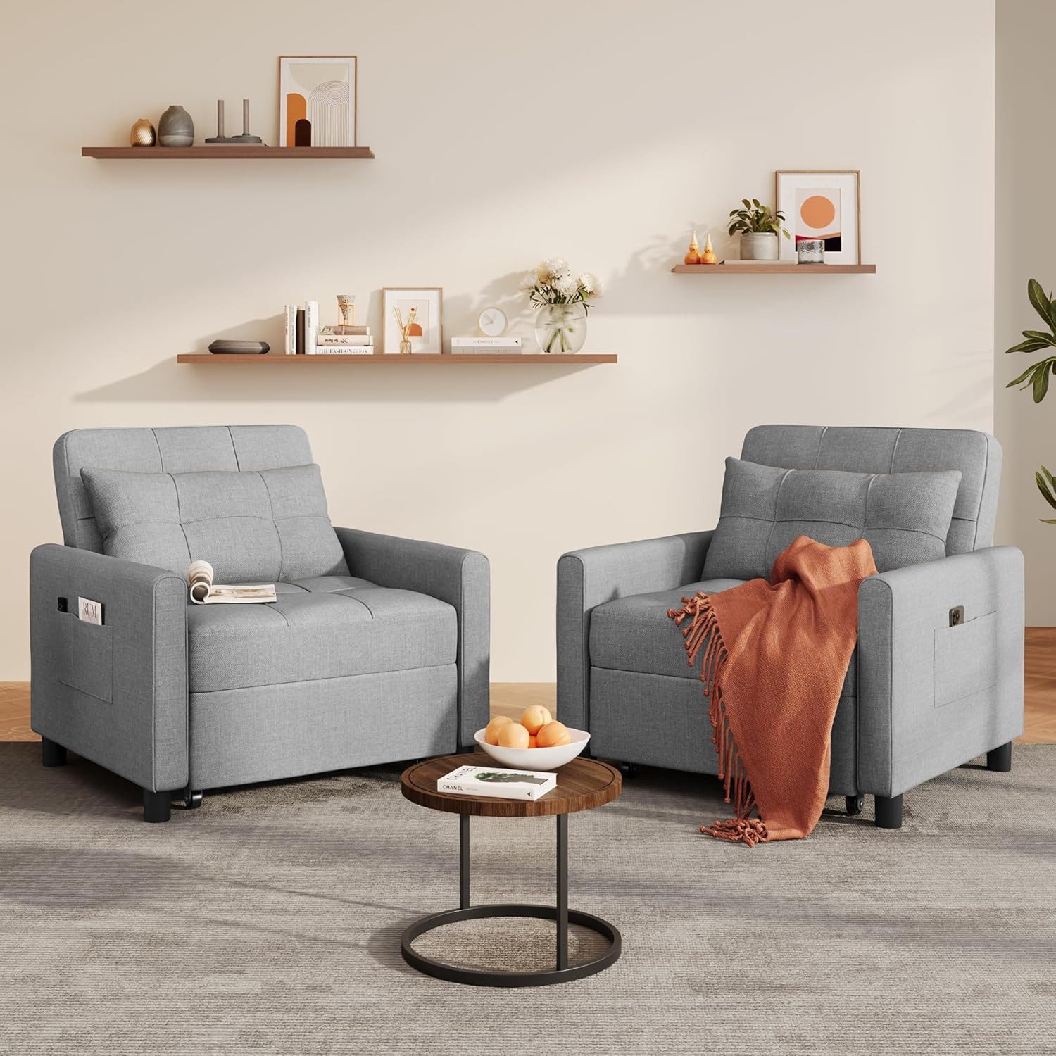 Blishom Relaxsessel 3-in-1 Schlafsessel Schlafsofa Klappbett Relaxsessel 78x86x84 cm, multifunktionaler Sessel zum Ausziehen als Gästebett – Bild 3 von 5