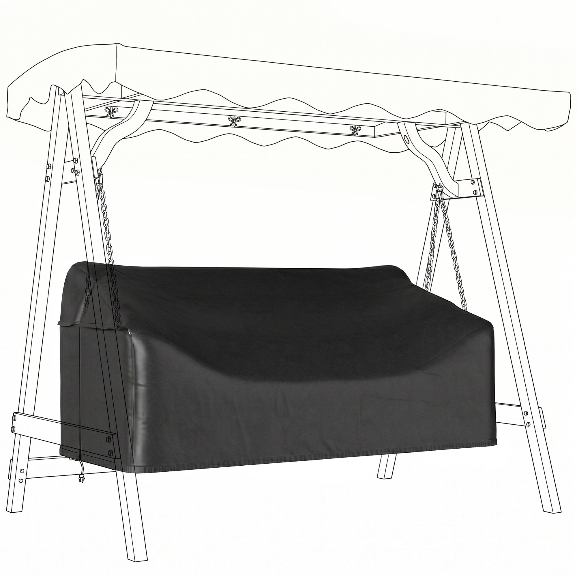 Outsunny Gartenmöbel-Schutzhülle Hollywoodschaukel Abdeckung, Winddicht, 185 x 76 x 81 cm Schwarz (UV-Beständig Abdeckplane, 1-St., für 3-Sitzer Gartenschaukel), Wasserdicht, UV-beständig, mit Reißverschluss