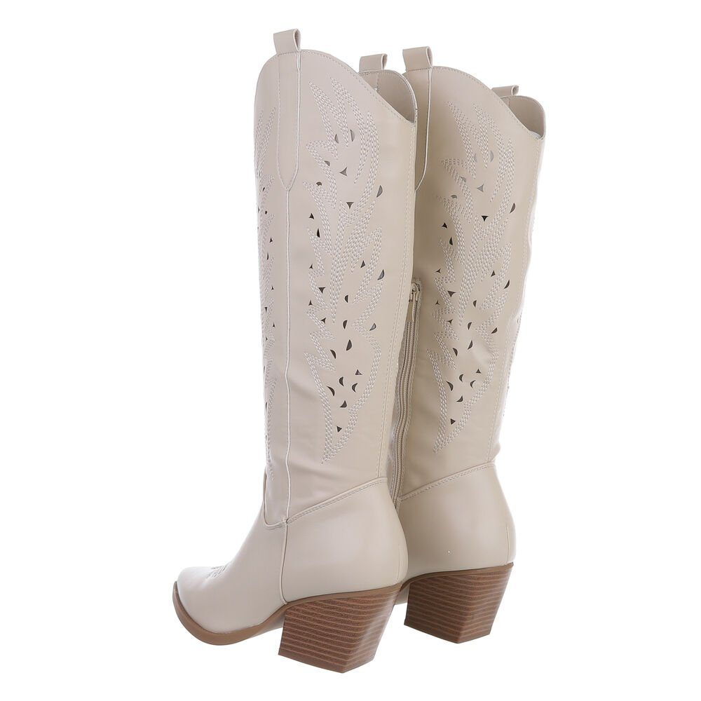 Ital-Design Damen Cowboyboots Western Westernstiefel (83592499) Blockabsatz Western- & Bikerstiefel in Beige