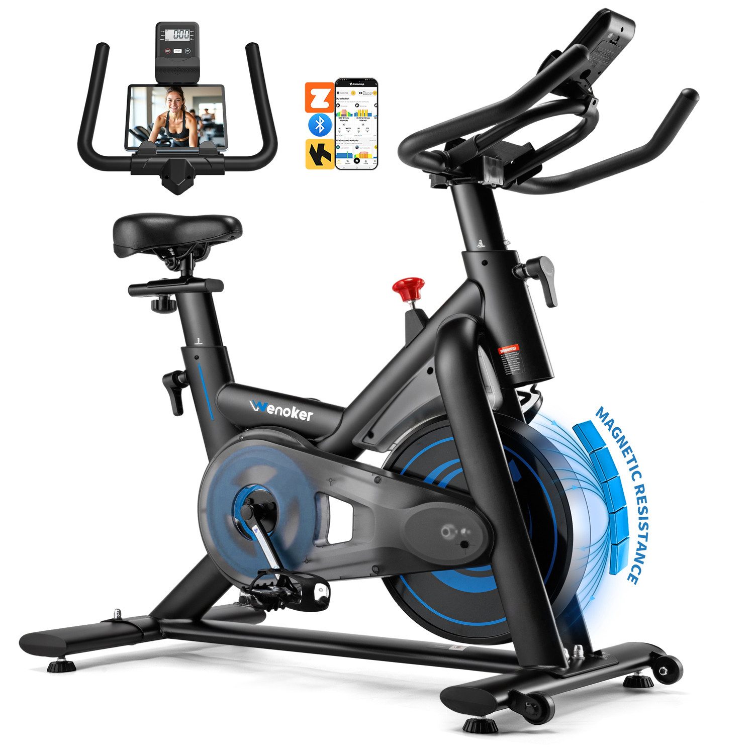 Wenoker Heimtrainer Fahrrad mit App – Leises Hometrainer mit Magnetwiderstand (1-tlg), Indoor Fitnessbike für Kardio-Training zu Hause