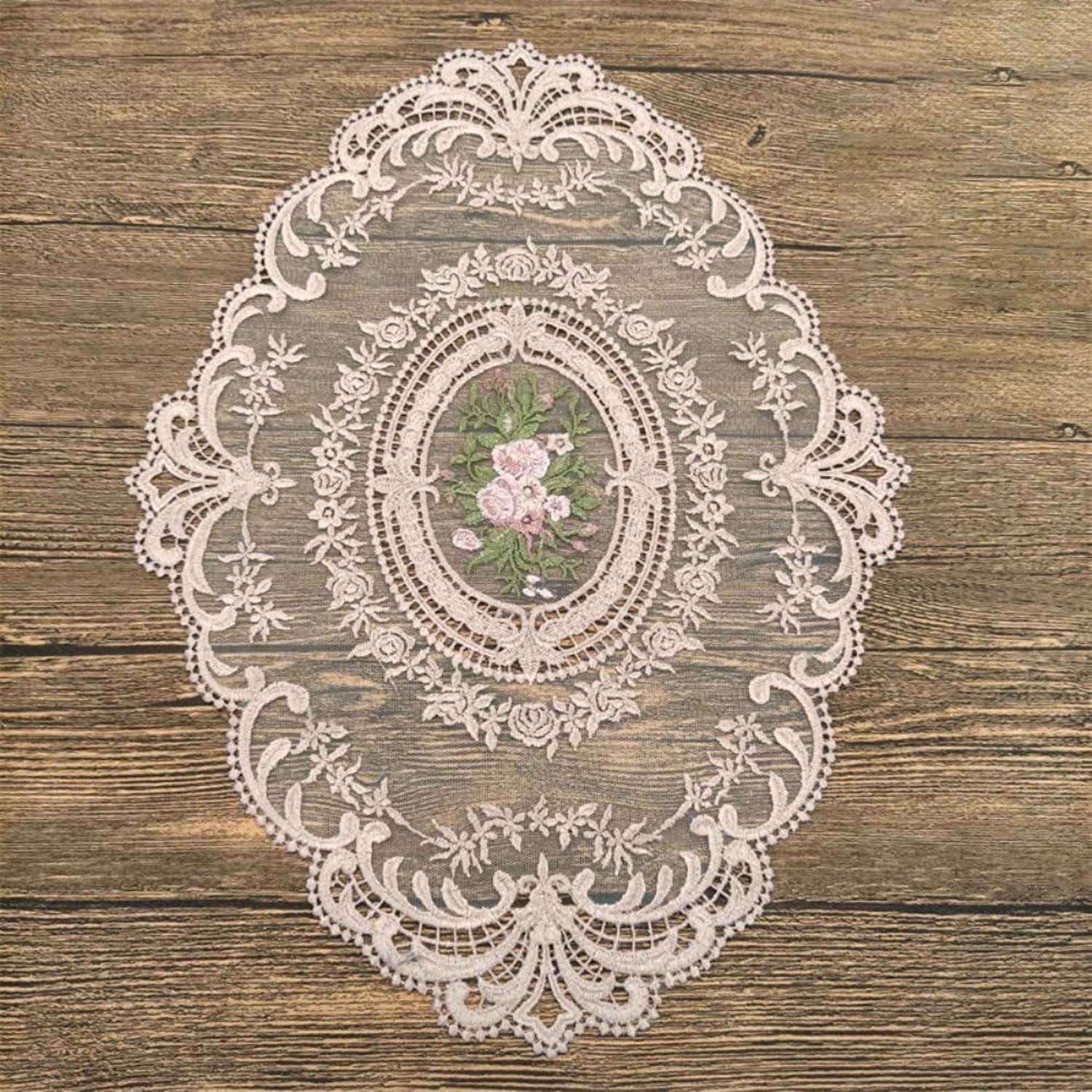 LuxusKollektion Platzset Spitze Oval Platzset 31x42cm Rosa 2St, (2-St)