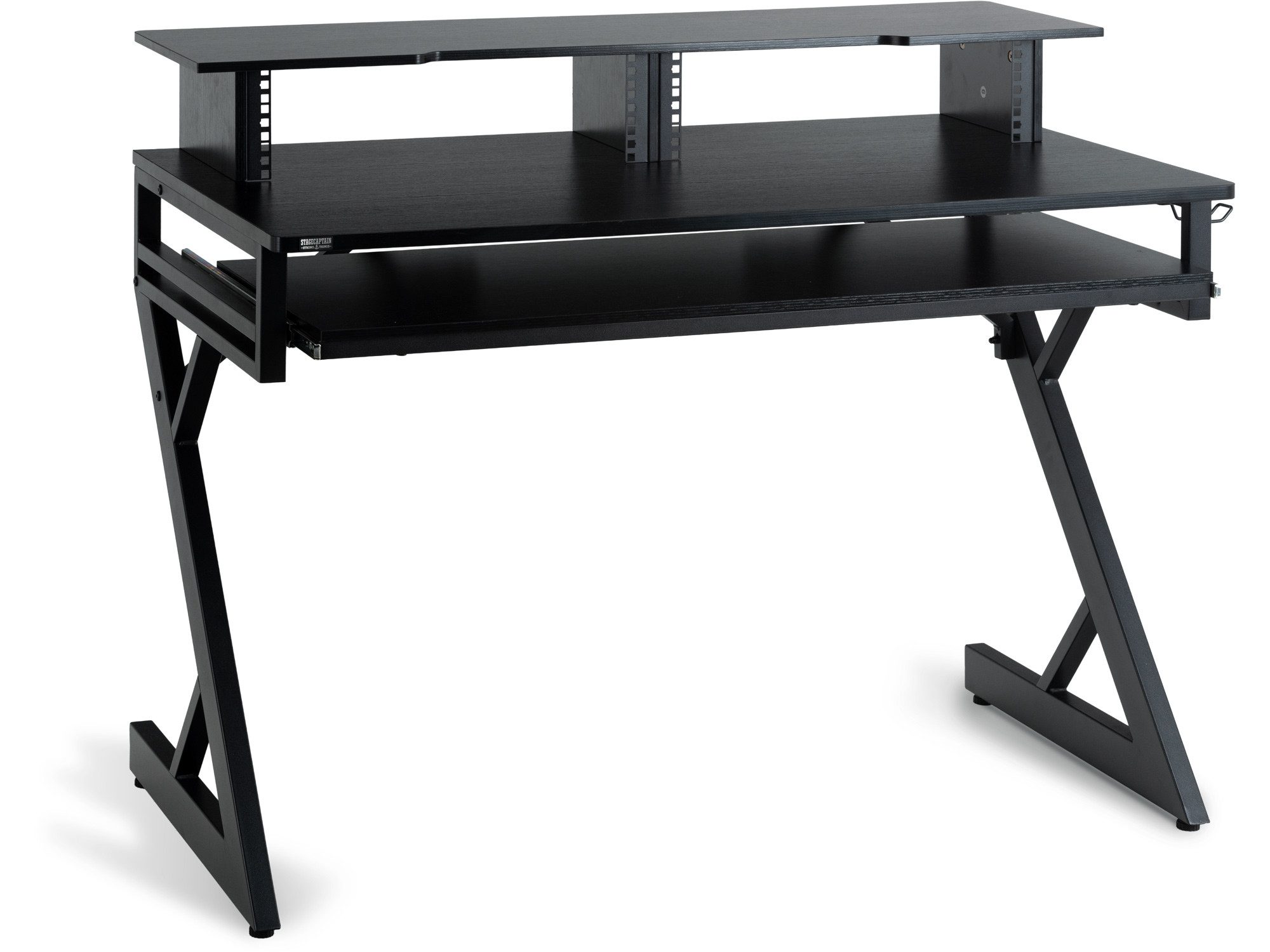 Stagecaptain Schreibtisch ST-120 Studiotisch - Studio-Workstation mit Rackschienen, Integriertes Kabelmanagement & Kopfhöreraufhängung